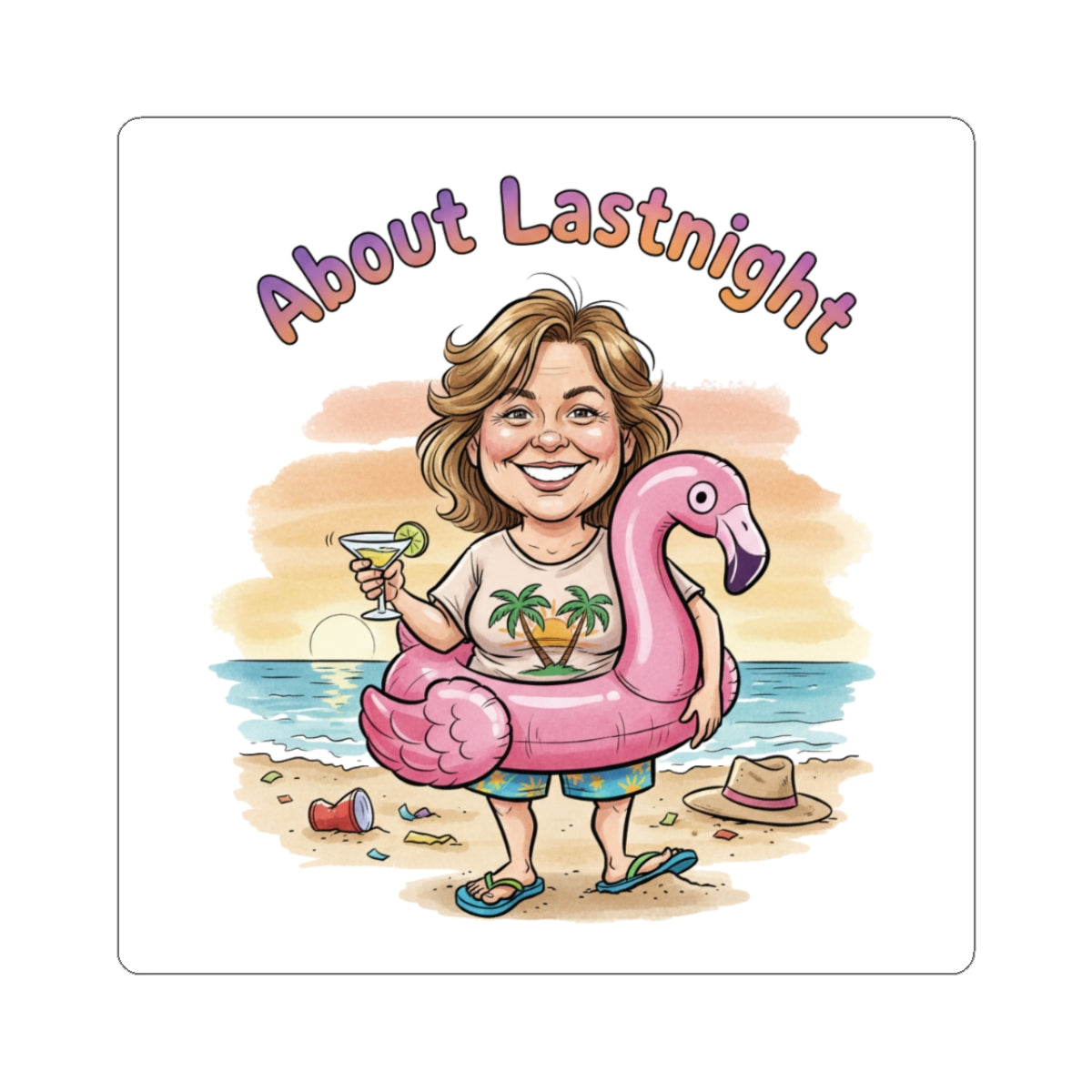 Sticker — "About Last Night" Beach Party Caricature (Kiss-Cut)