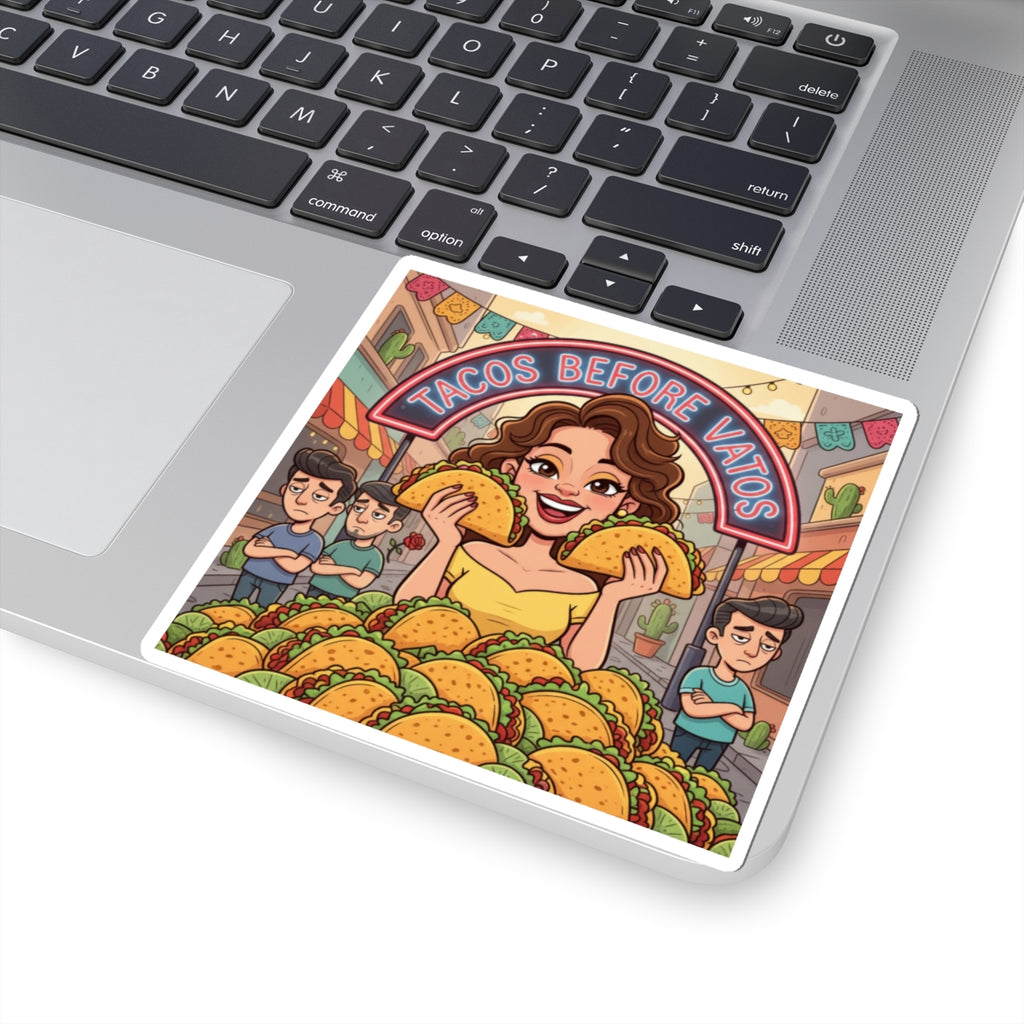 Sticker — "Taco Before Vatos" Funny Taco Girl Kiss-Cut Sticker