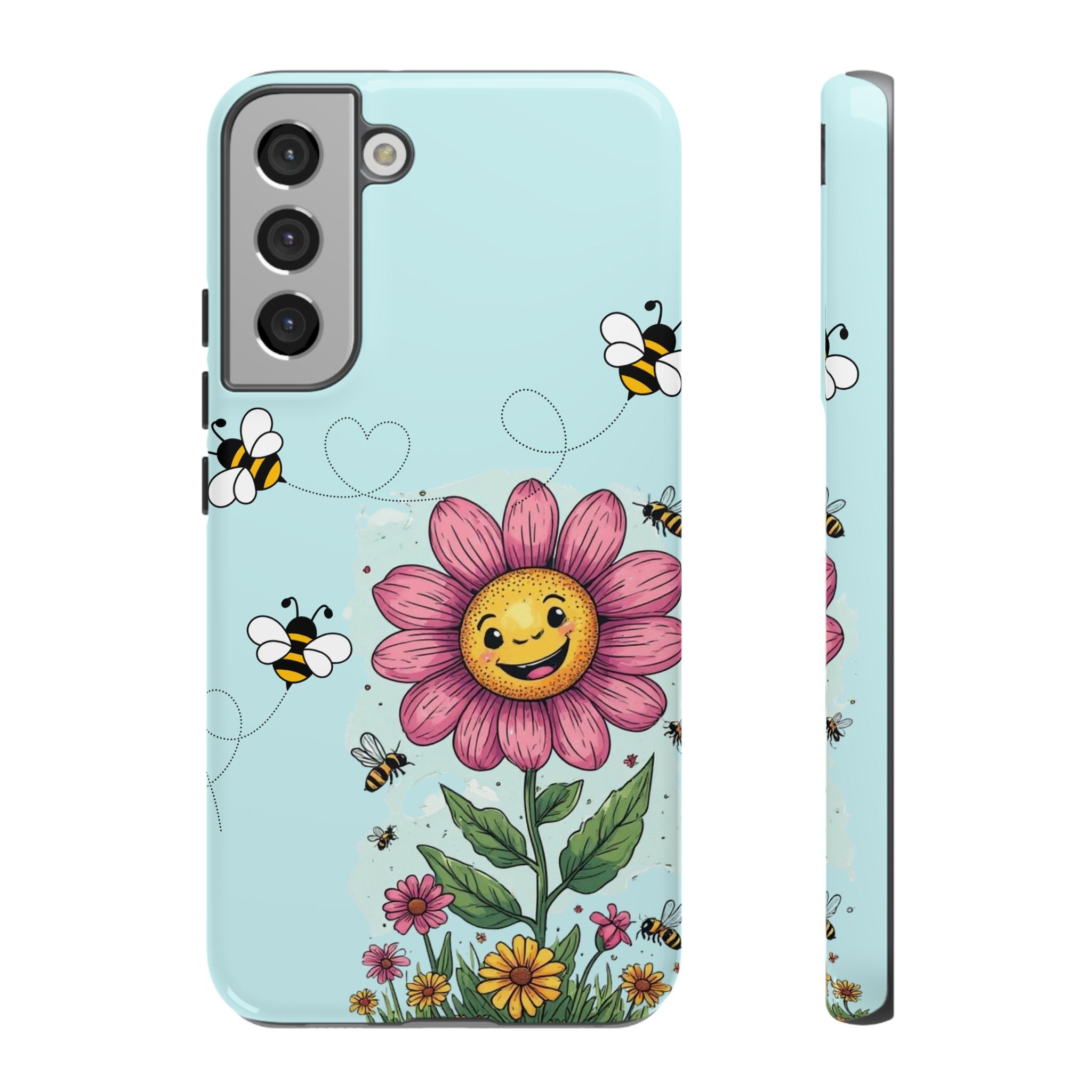 Cute Bee & Smiley Flower Phone Case — Floral Garden Protective Cover