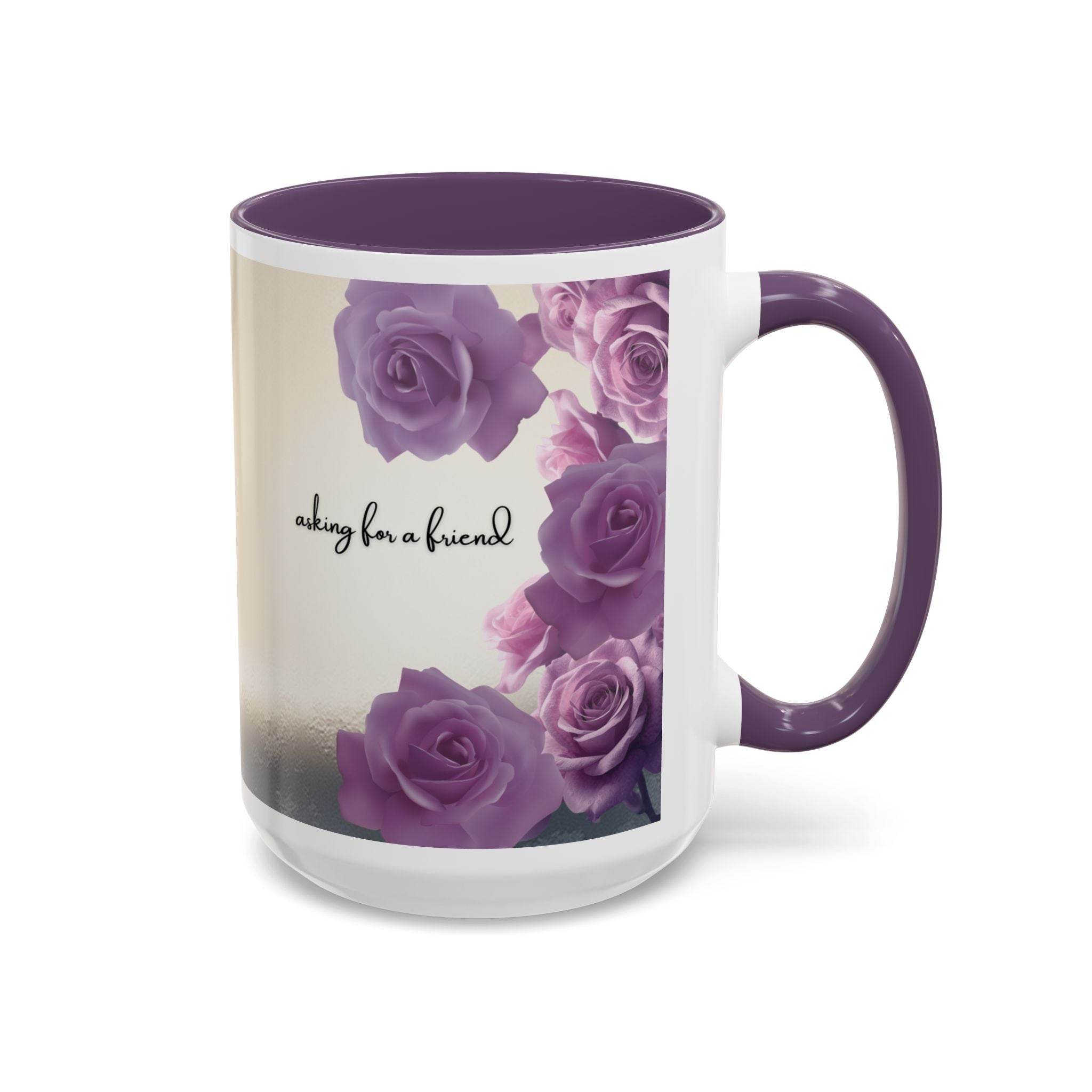 Coffee Mug — 'Waiting For A Friend' Purple Roses & Skull Accent