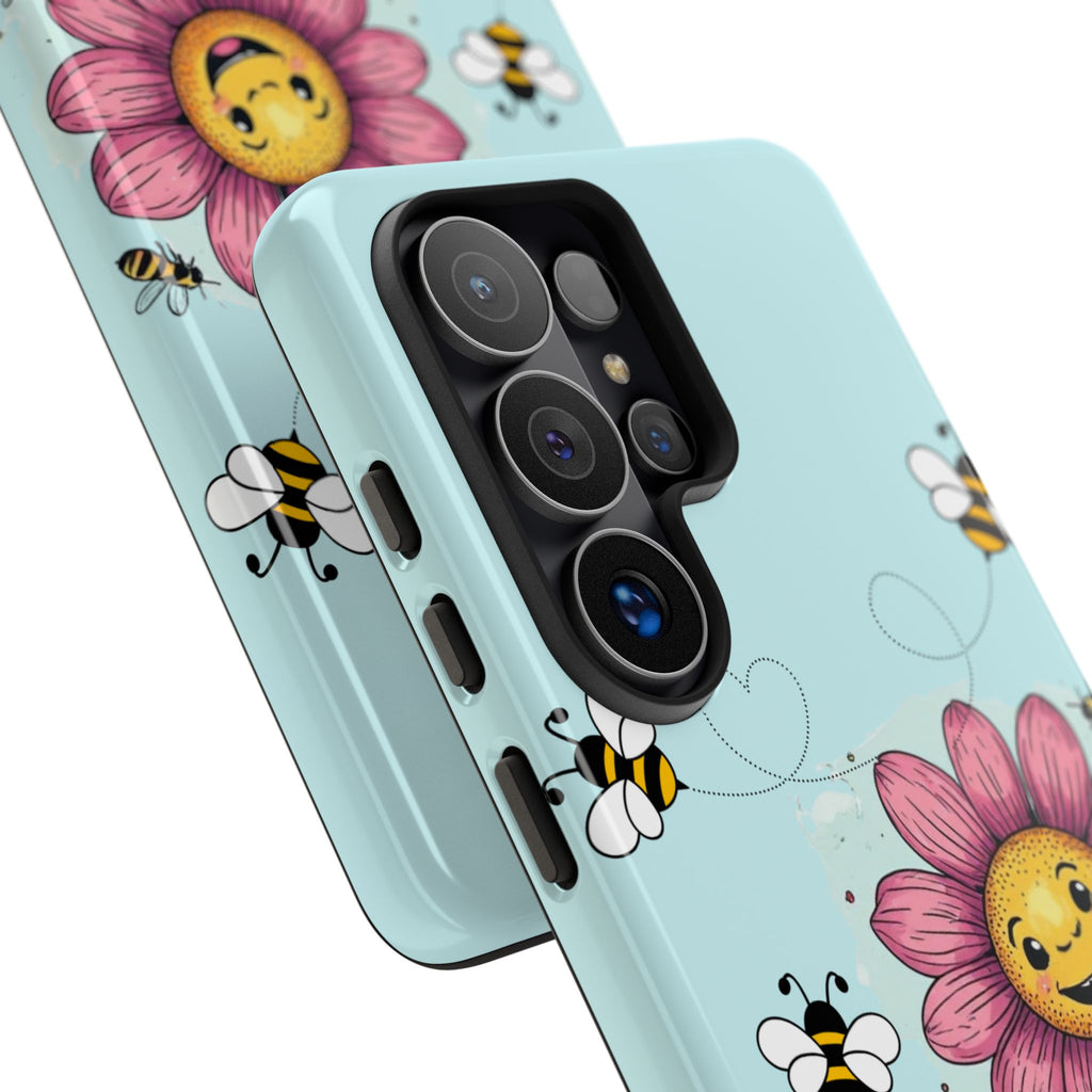 Cute Bee & Smiley Flower Phone Case — Floral Garden Protective Cover