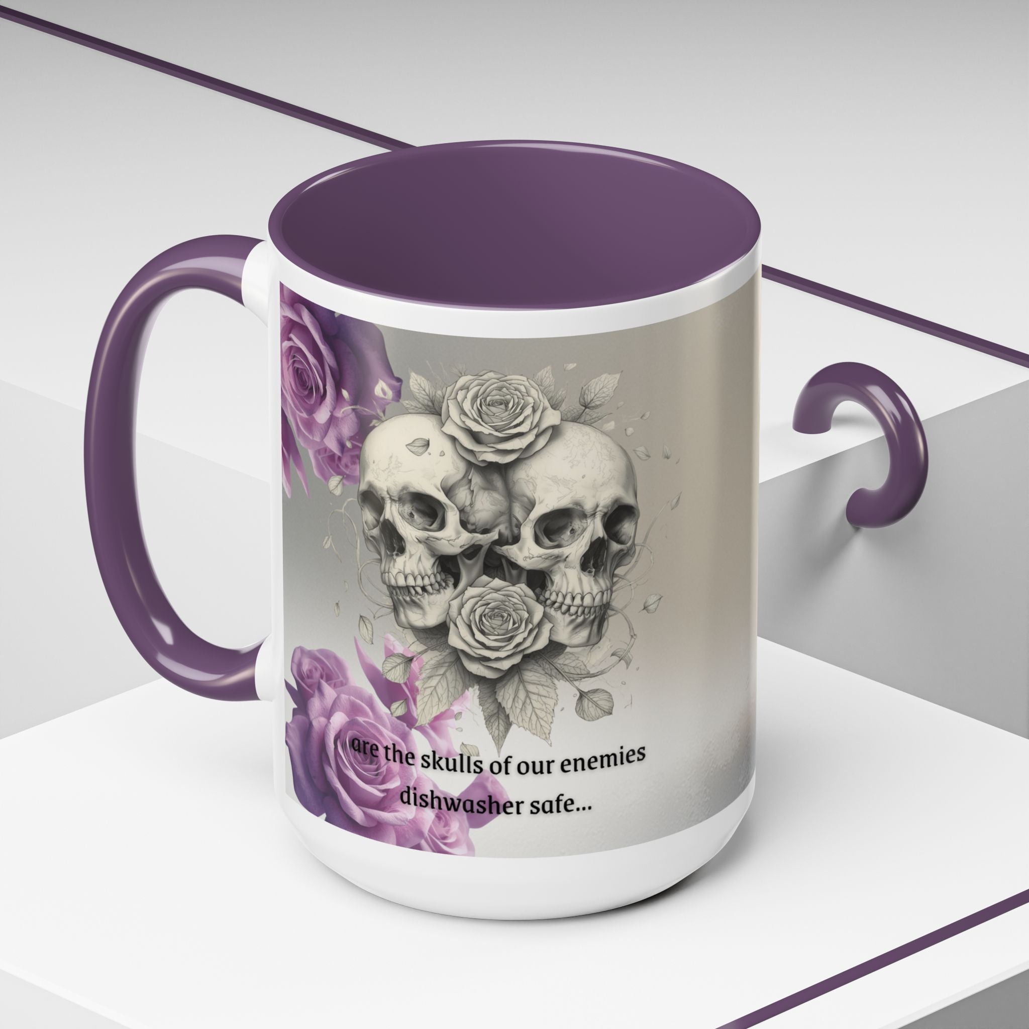 Coffee Mug — 'Waiting For A Friend' Purple Roses & Skull Accent