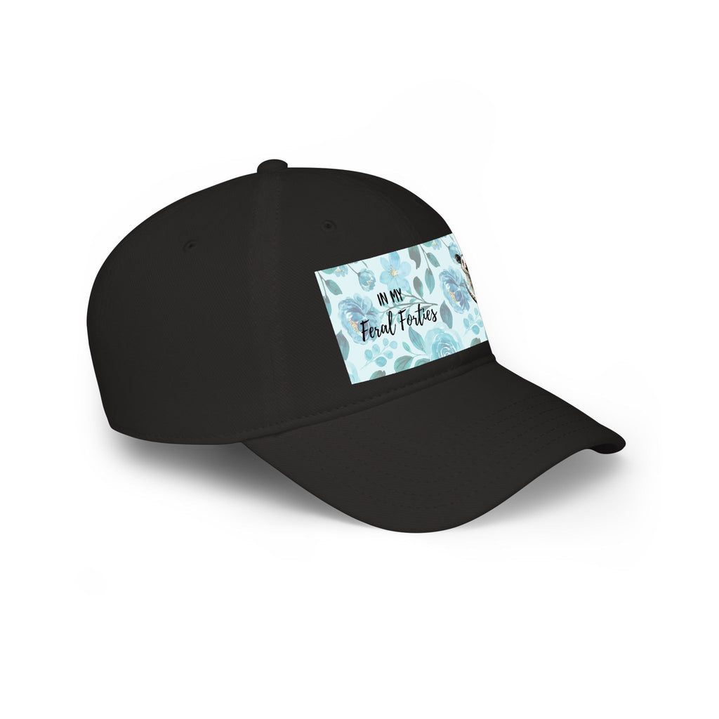 Baseball Cap - "In My Feral Forties" Floral Design with Raccoon & Possum Illustration