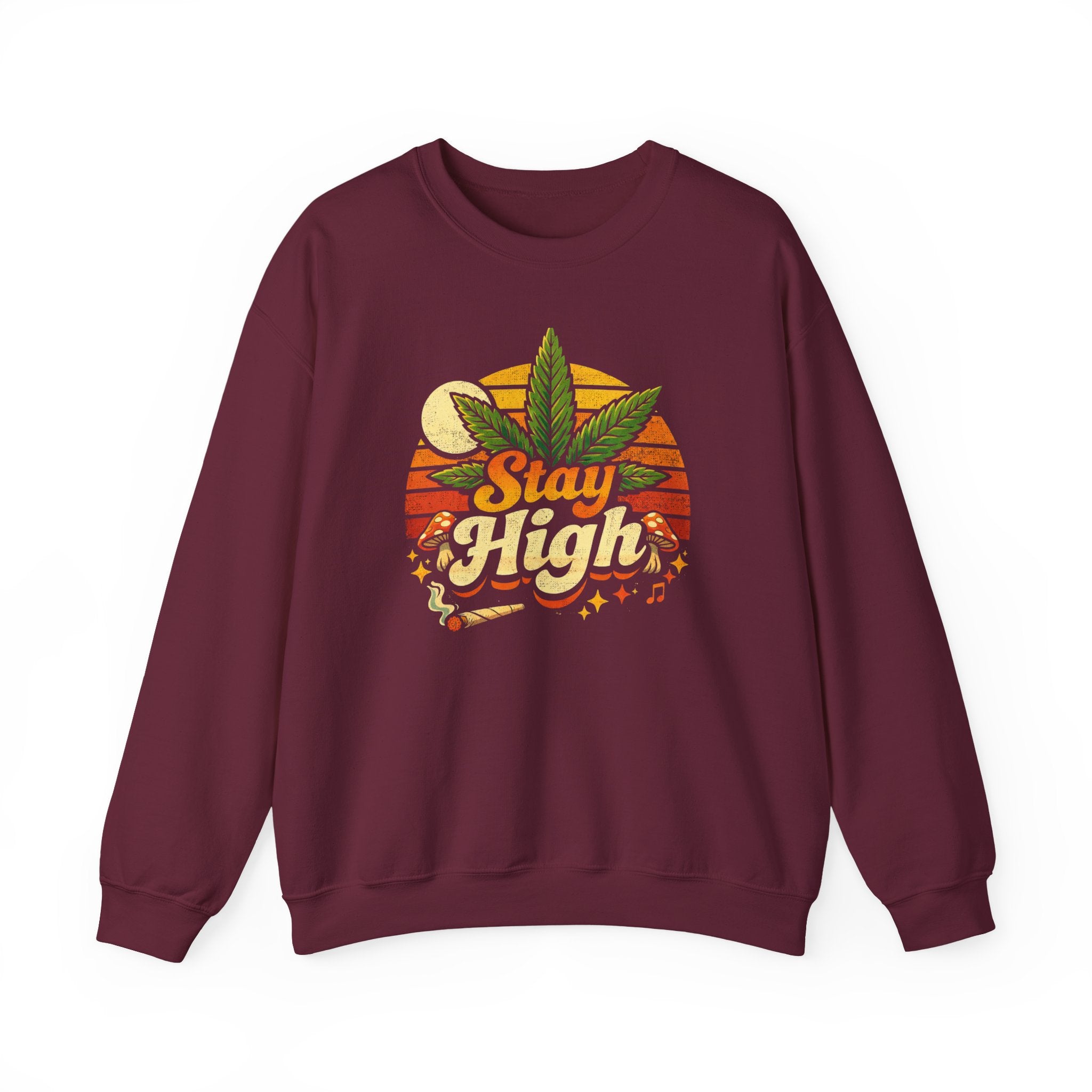 Stay High Crewneck Sweatshirt – Retro Cannabis Leaf Graphic