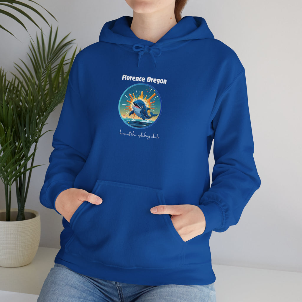 Florence Oregon Exploding Whale Hoodie — Scenic Beach Sunset Graphic Hooded Sweatshirt