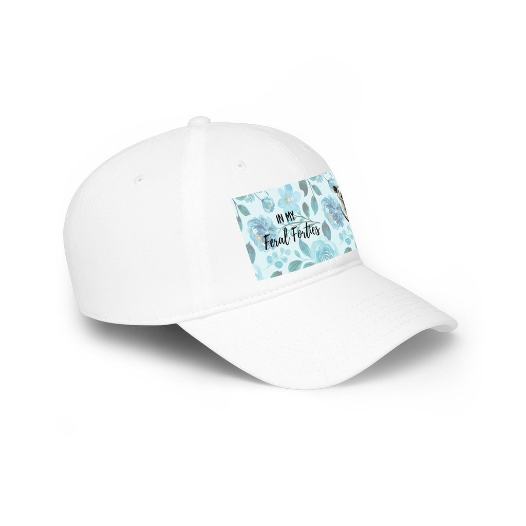 Baseball Cap - "In My Feral Forties" Floral Design with Raccoon & Possum Illustration