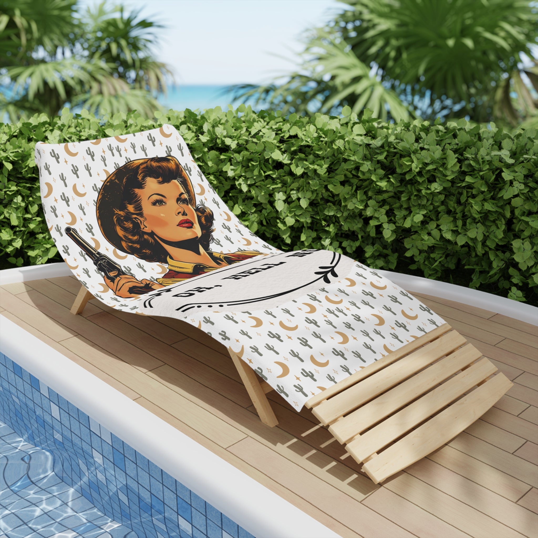 Oh, Hell No Retro Cowgirl Beach Towel — Funny Vintage Western Saying