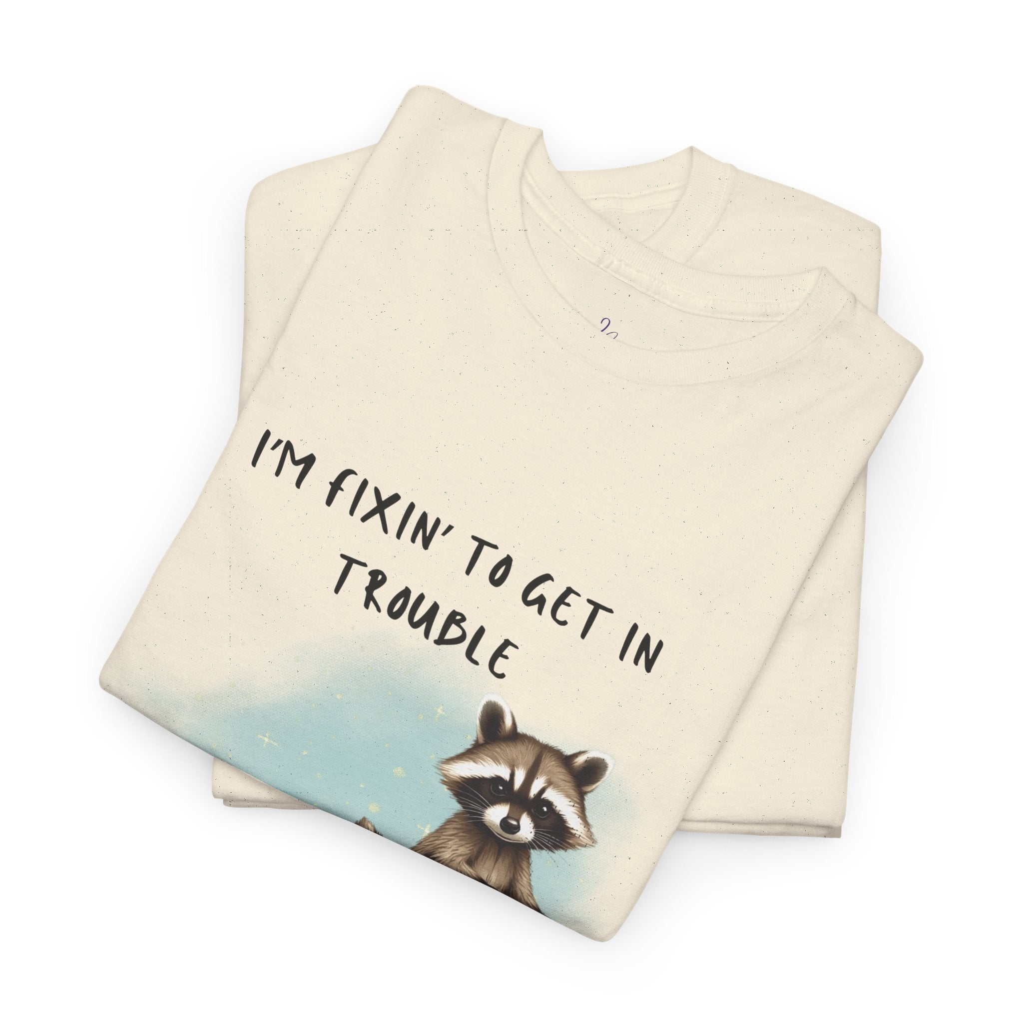 Raccoon on Bicycle Tee - "I'm Fixin' to Get in Trouble, You Coming?" Cute Funny Graphic T-Shirt