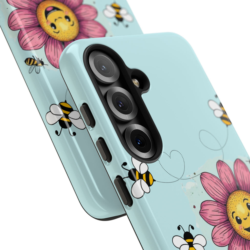 Cute Bee & Smiley Flower Phone Case — Floral Garden Protective Cover