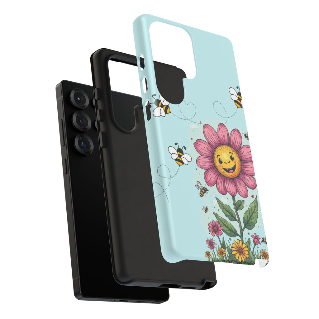 Cute Bee & Smiley Flower Phone Case — Floral Garden Protective Cover