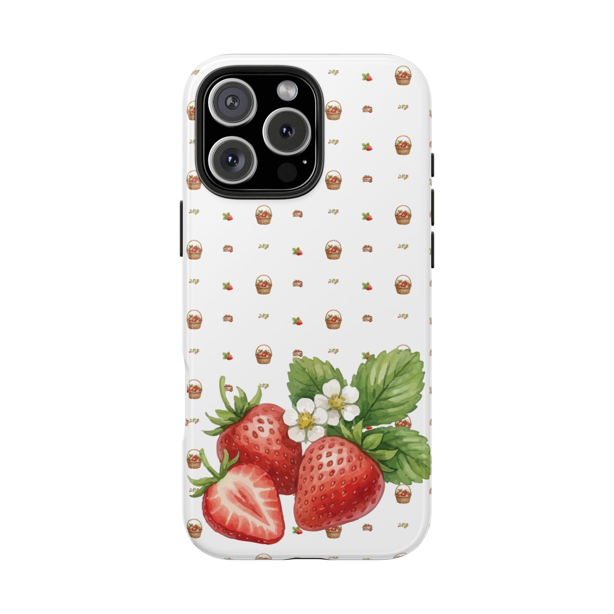 Strawberry Pattern Tough Phone Case — Vintage Botanical Fruit Design