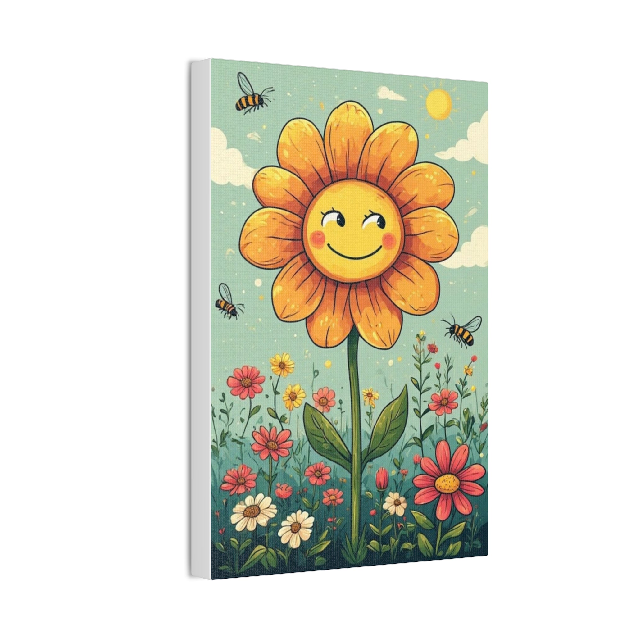 Smiling Sunflower Canvas Wall Art — Cheerful Floral Decor Print