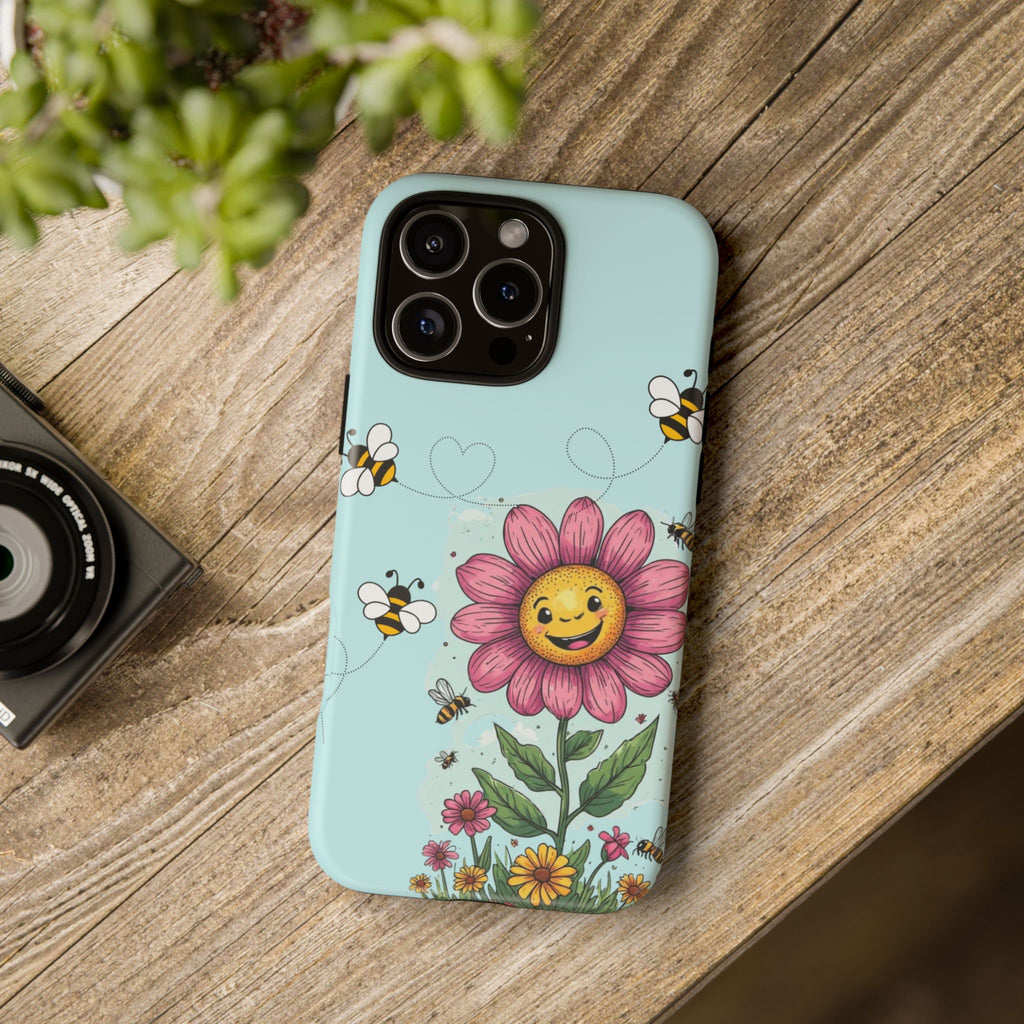 Cute Bee & Smiley Flower Phone Case — Floral Garden Protective Cover
