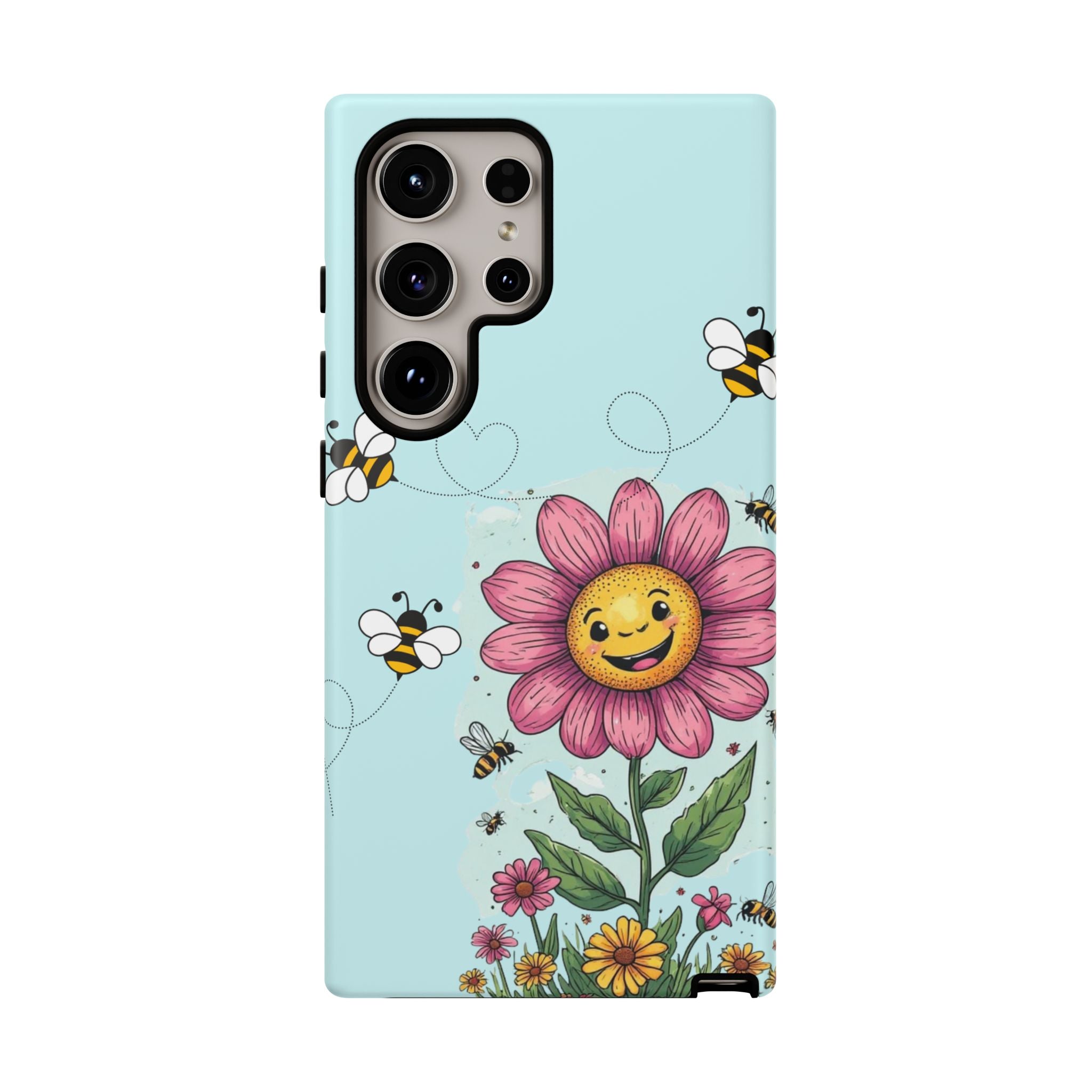 Cute Bee & Smiley Flower Phone Case — Floral Garden Protective Cover