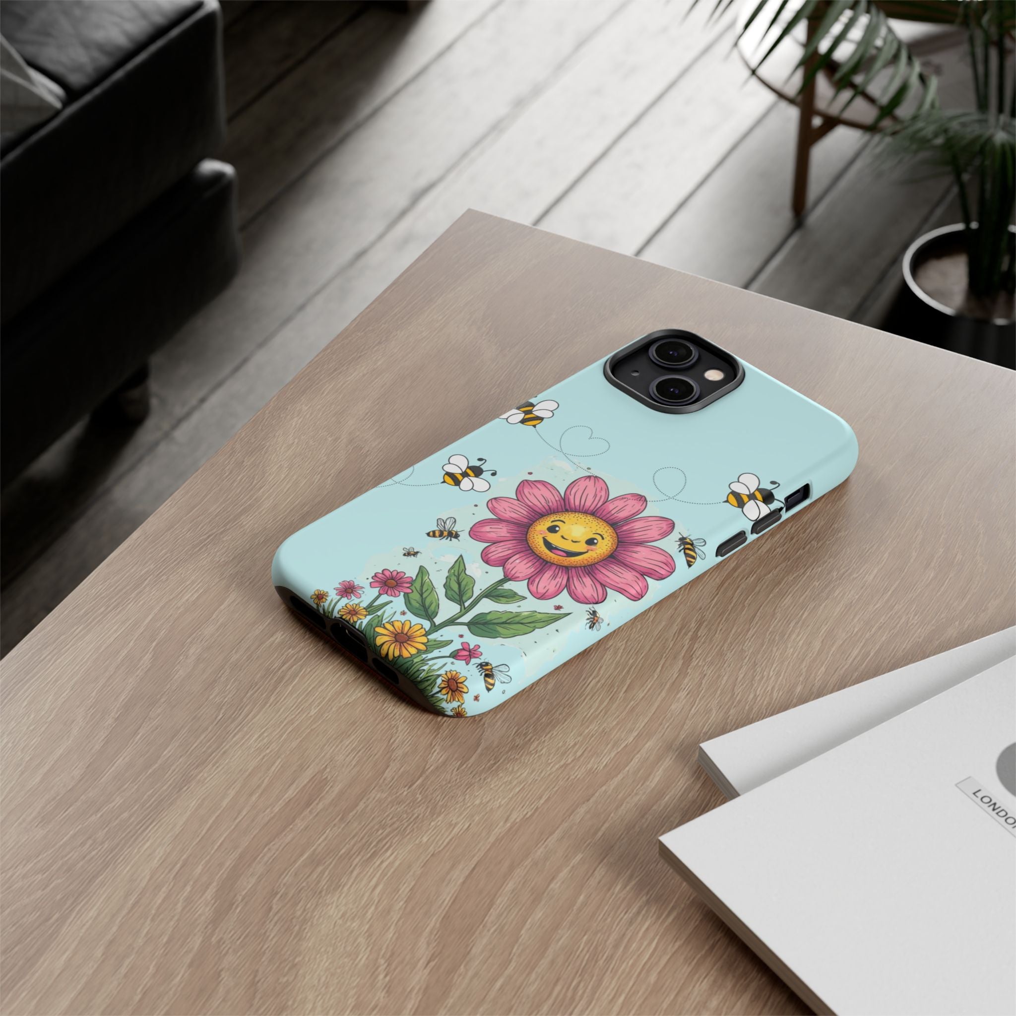 Cute Bee & Smiley Flower Phone Case — Floral Garden Protective Cover