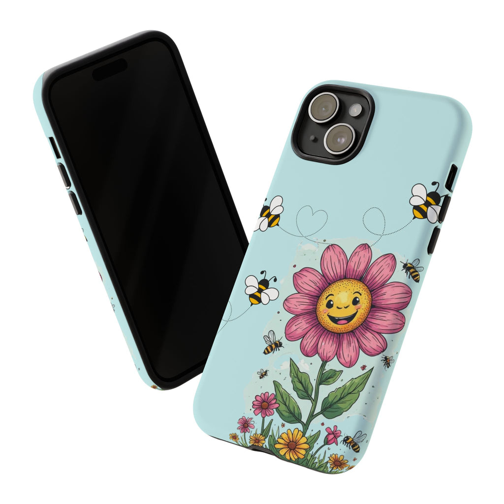 Cute Bee & Smiley Flower Phone Case — Floral Garden Protective Cover
