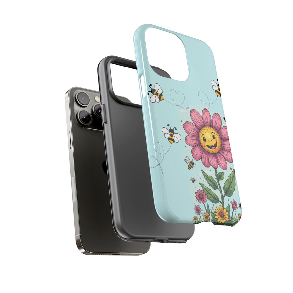 Cute Bee & Smiley Flower Phone Case — Floral Garden Protective Cover