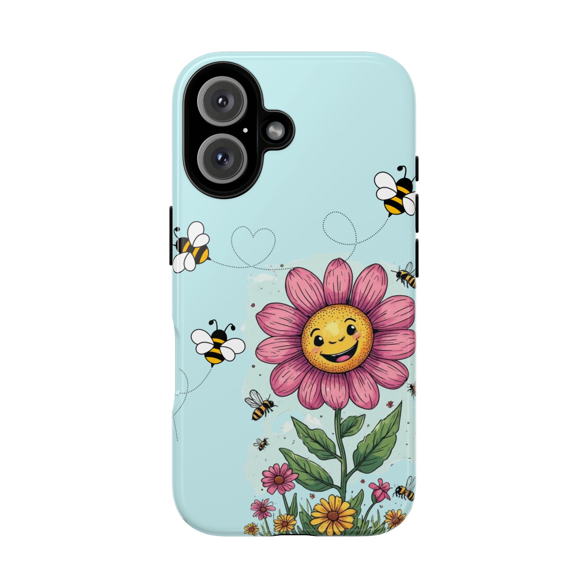 Cute Bee & Smiley Flower Phone Case — Floral Garden Protective Cover