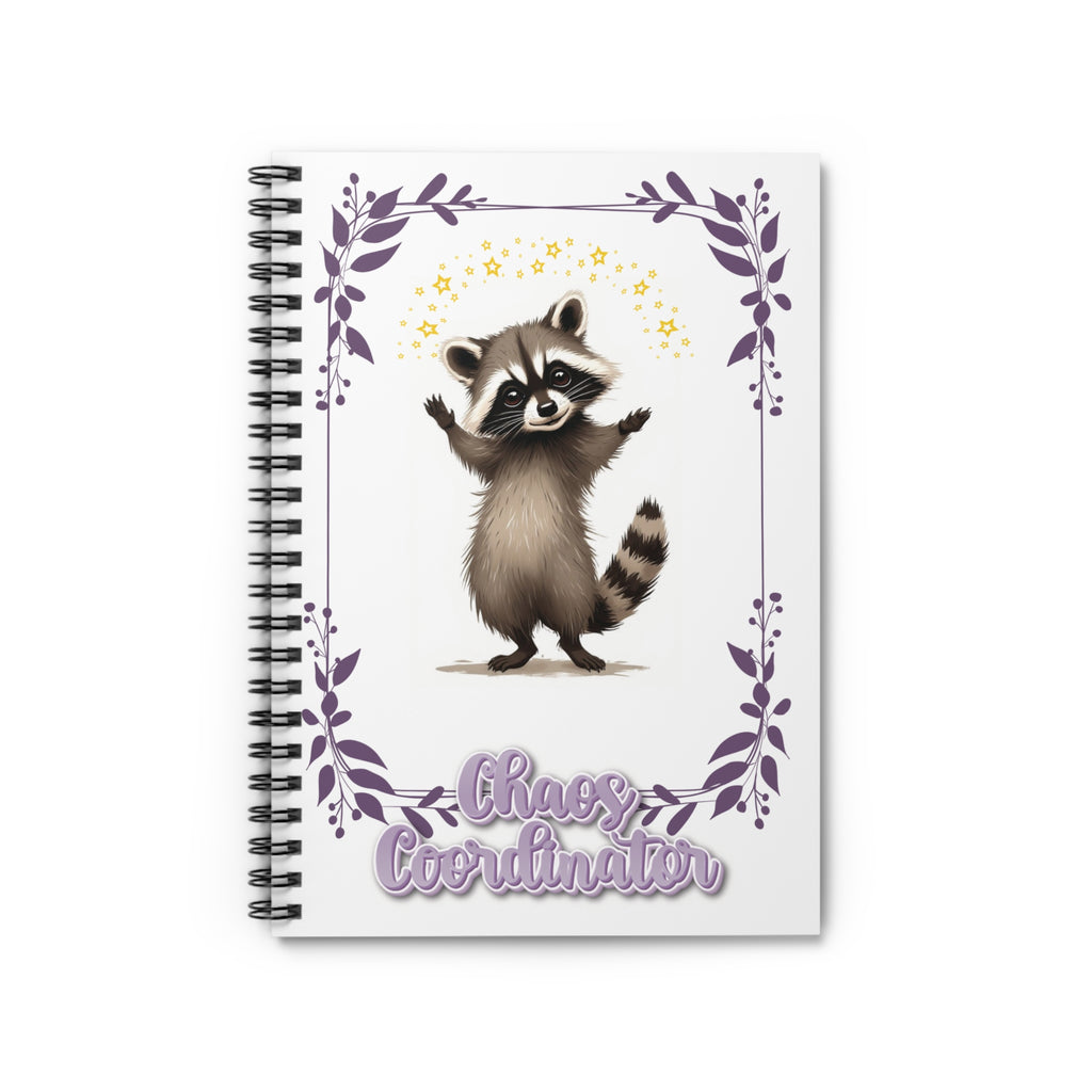 Chaos Coordinator Spiral Notebook — Cute Raccoon Floral Journal (Ruled)