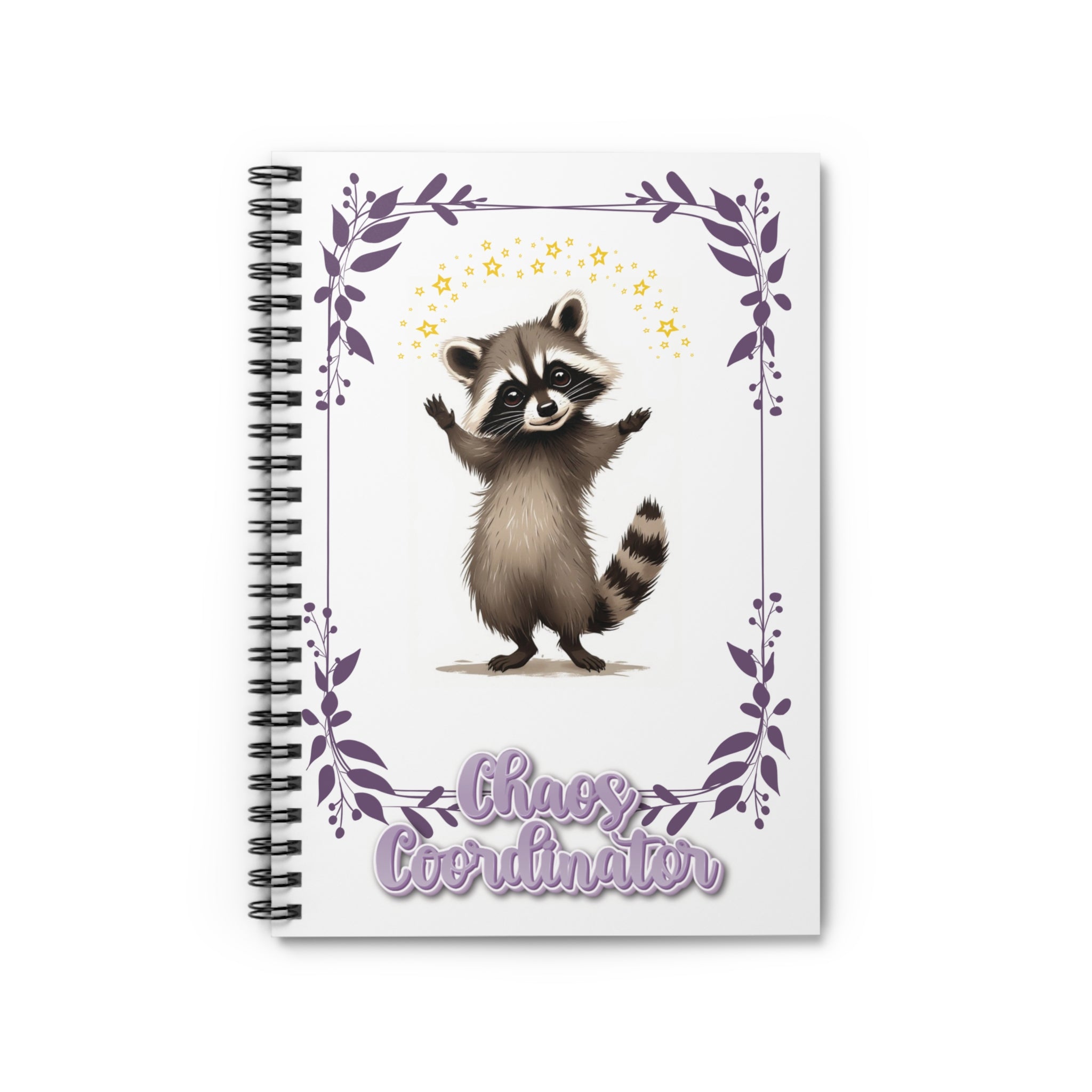 Chaos Coordinator Spiral Notebook — Cute Raccoon Floral Journal (Ruled)