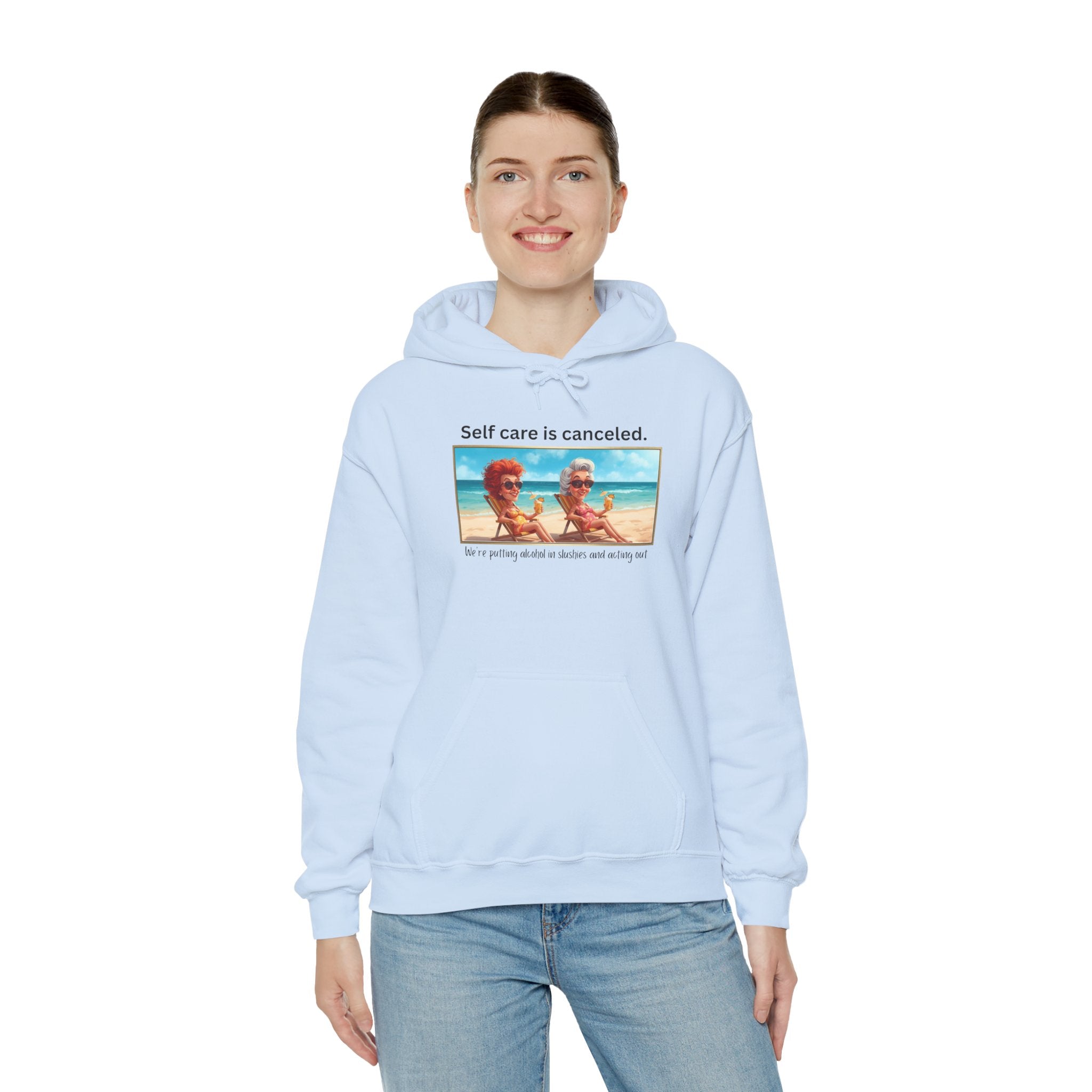 Hoodie — "Self care is canceled." Beach Vintage Photo Pullover