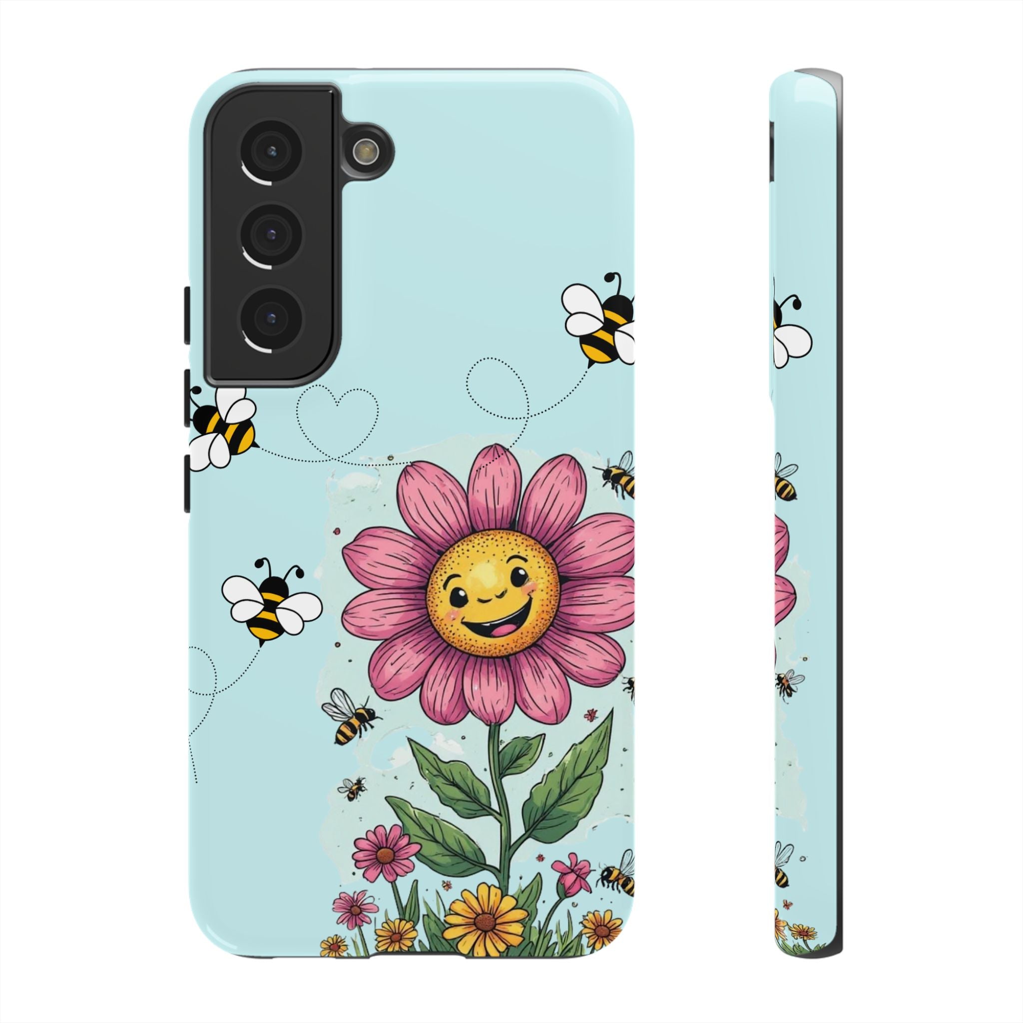 Cute Bee & Smiley Flower Phone Case — Floral Garden Protective Cover
