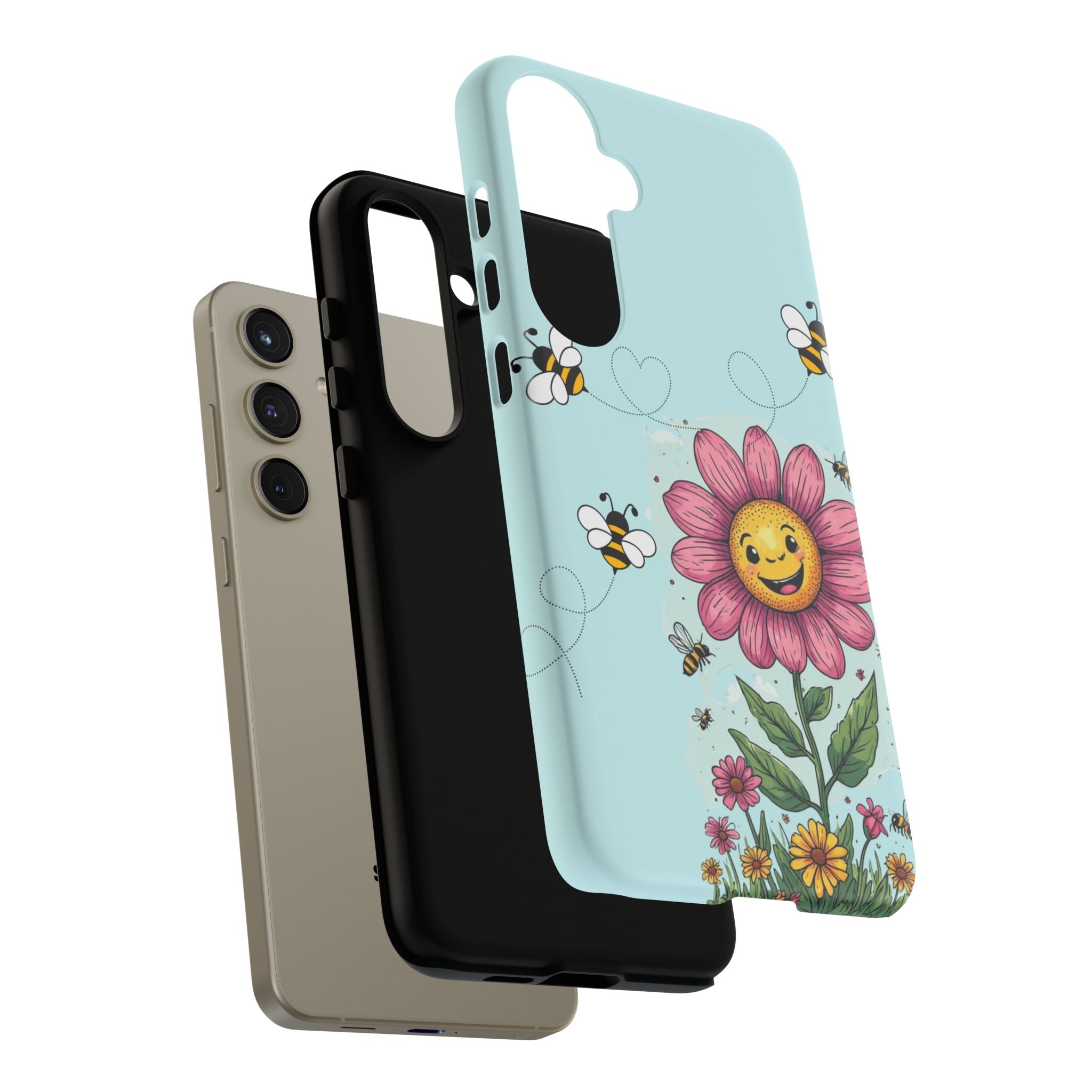 Cute Bee & Smiley Flower Phone Case — Floral Garden Protective Cover