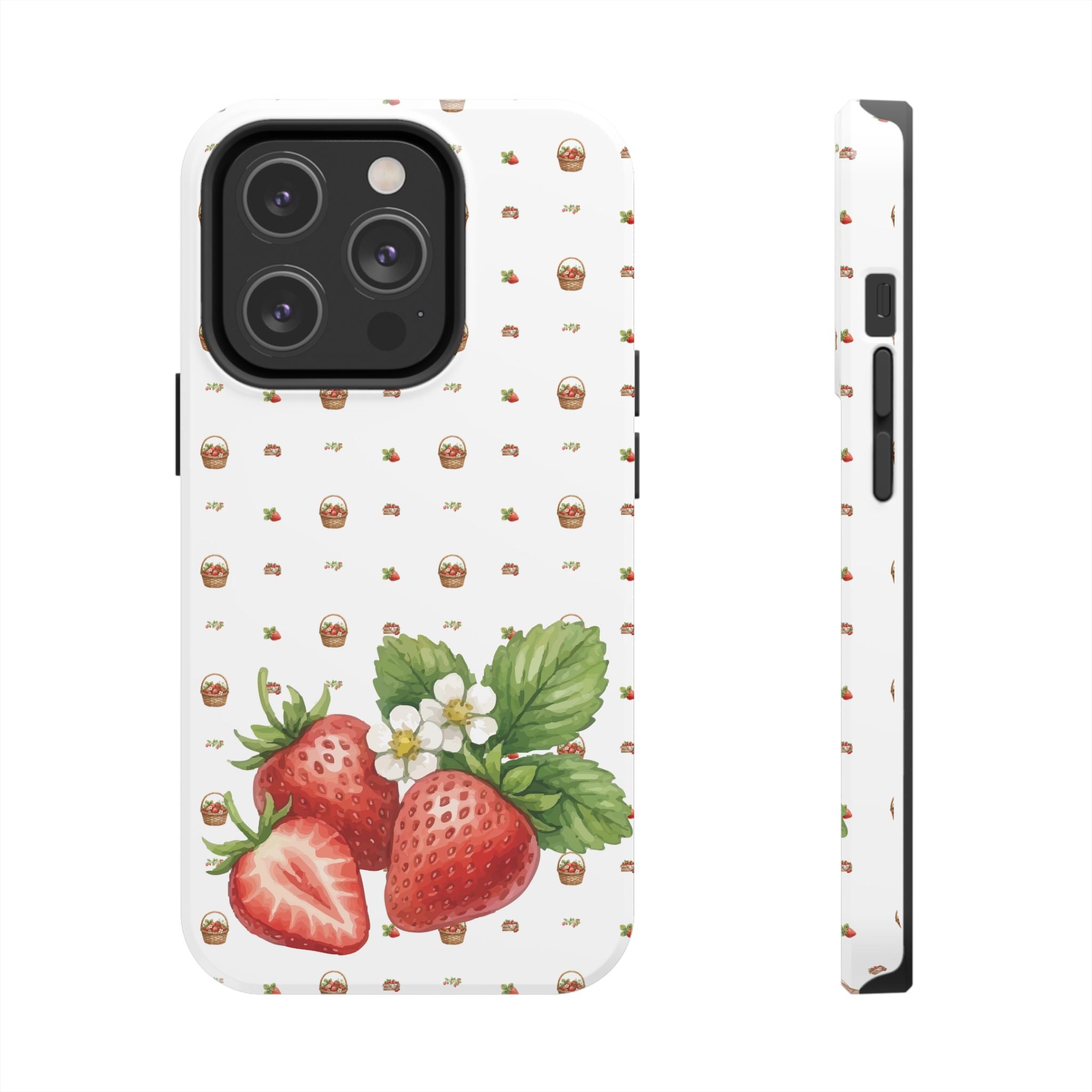 Strawberry Pattern Tough Phone Case — Vintage Botanical Fruit Design