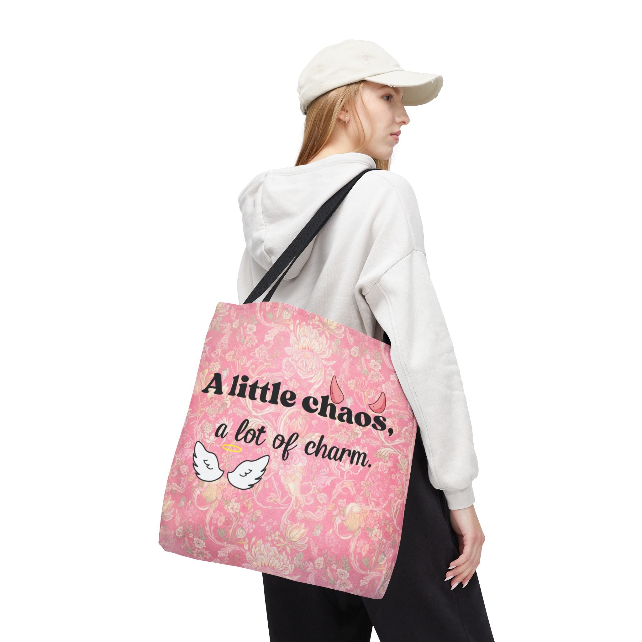 Charming Chaos Pink Tote Bag — "A Little Chaos, A Lot of Charm" All-Over-Print