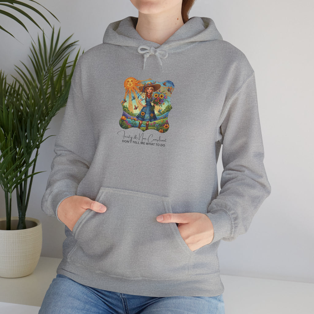 Whimsical Garden Hoodie — "FEISTY" Illustrated Comfort Sweatshirt