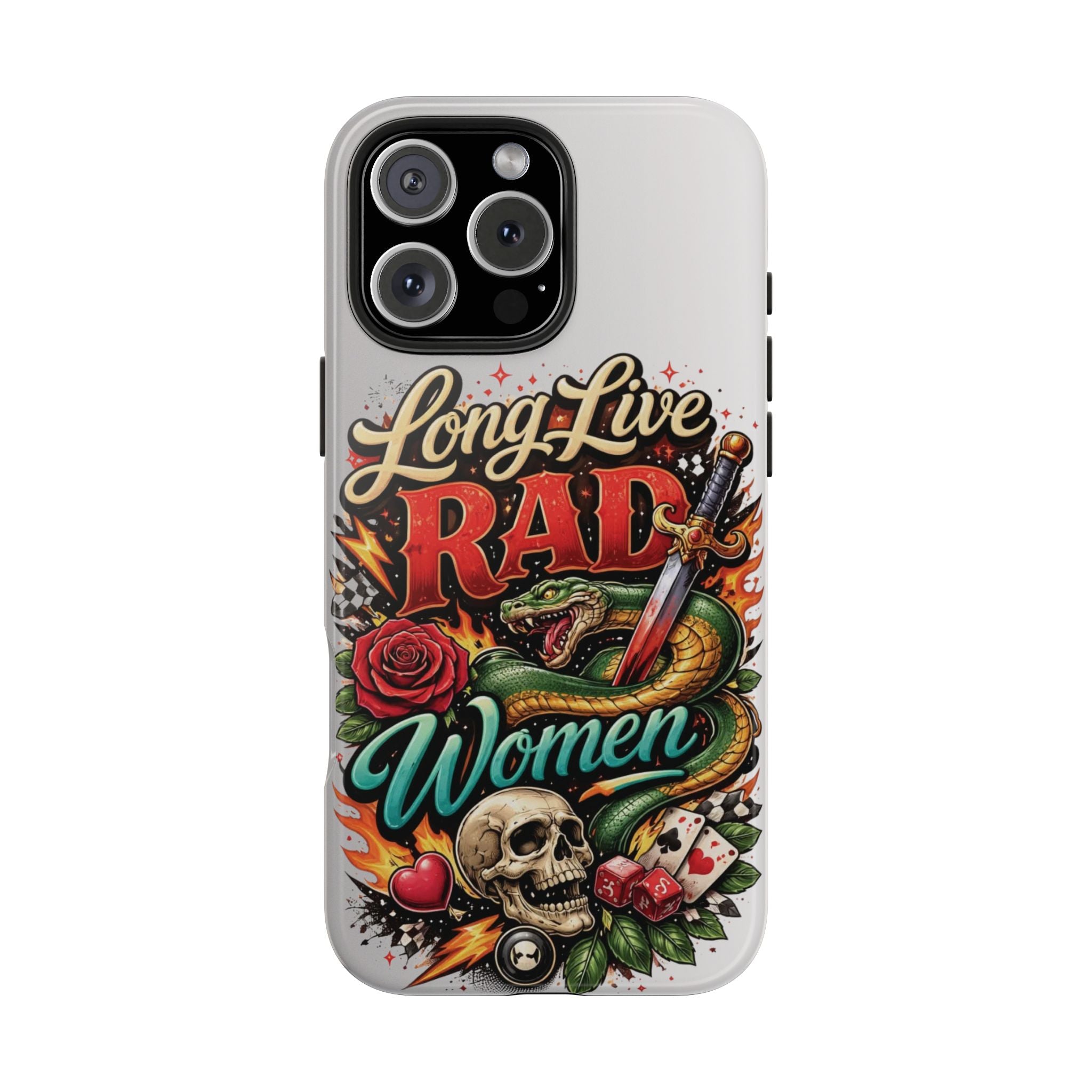 Long Live Rad Women Tough Phone Case — Retro Tattoo Floral Skull Design