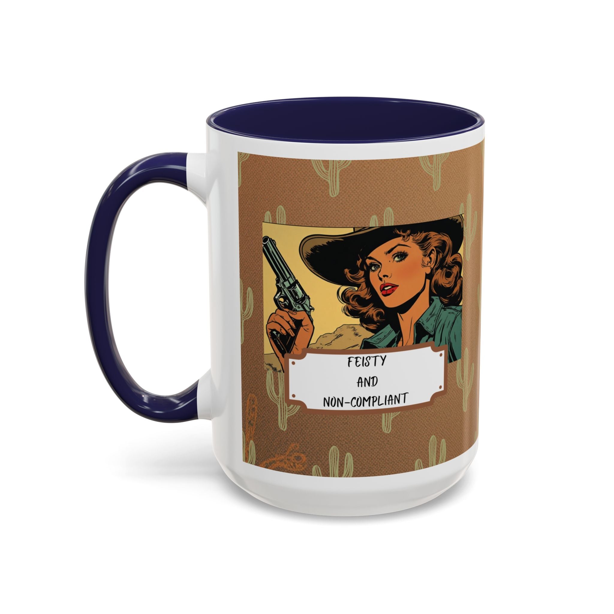 Feisty & Non-Compliant with a Southwest Flare Coffee Mug – Rustic Desert Pattern