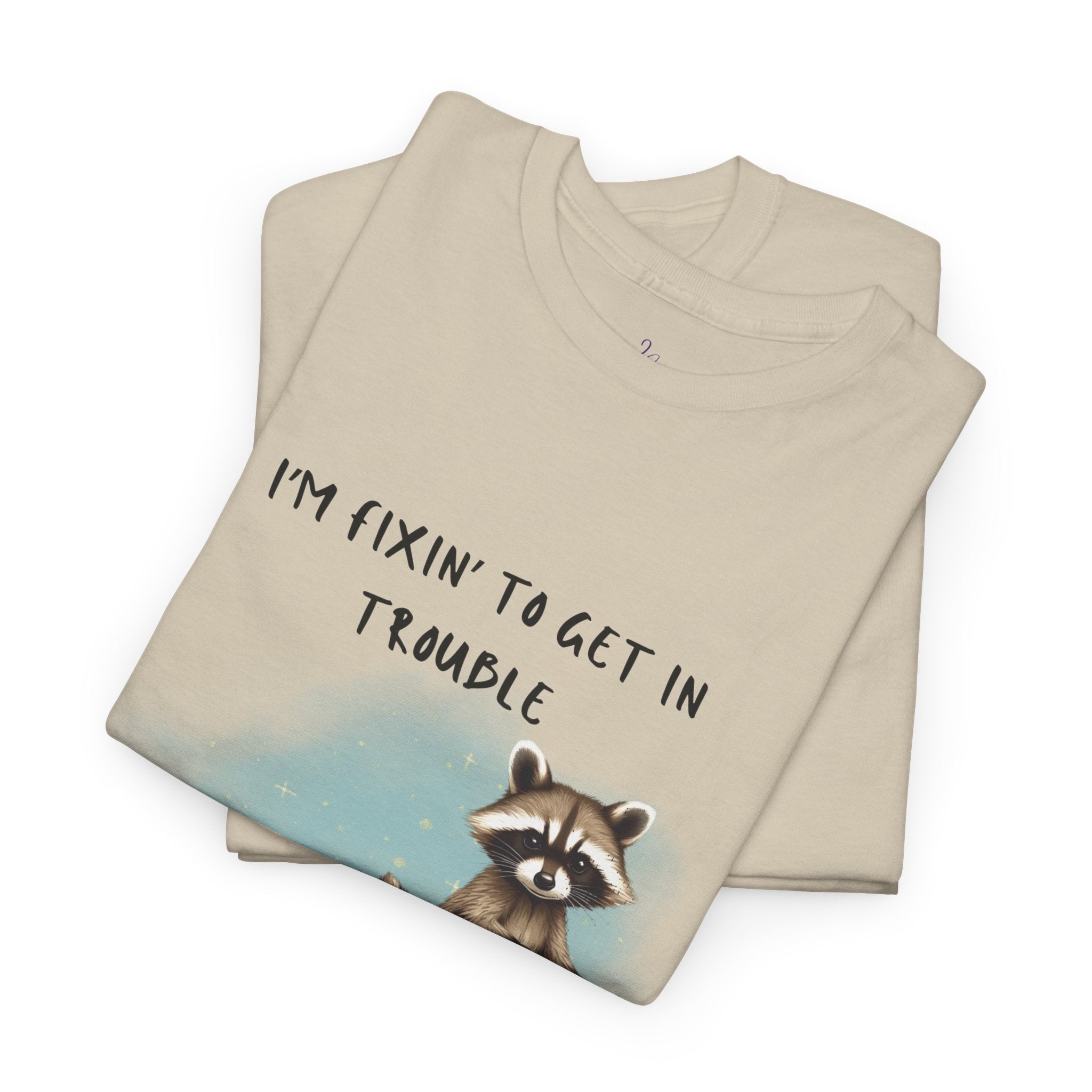 Raccoon on Bicycle Tee - "I'm Fixin' to Get in Trouble, You Coming?" Cute Funny Graphic T-Shirt