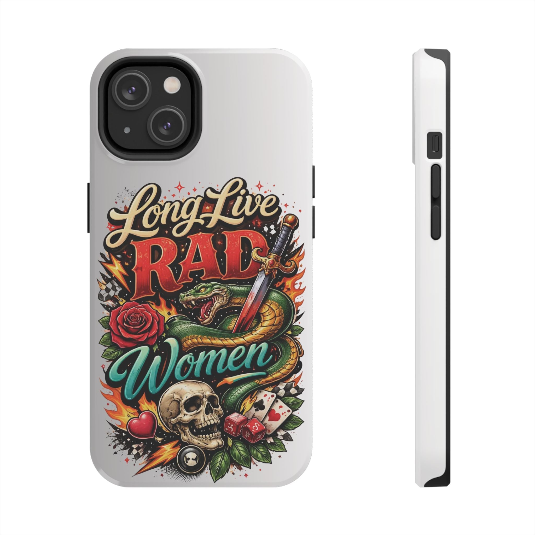 Long Live Rad Women Tough Phone Case — Retro Tattoo Floral Skull Design