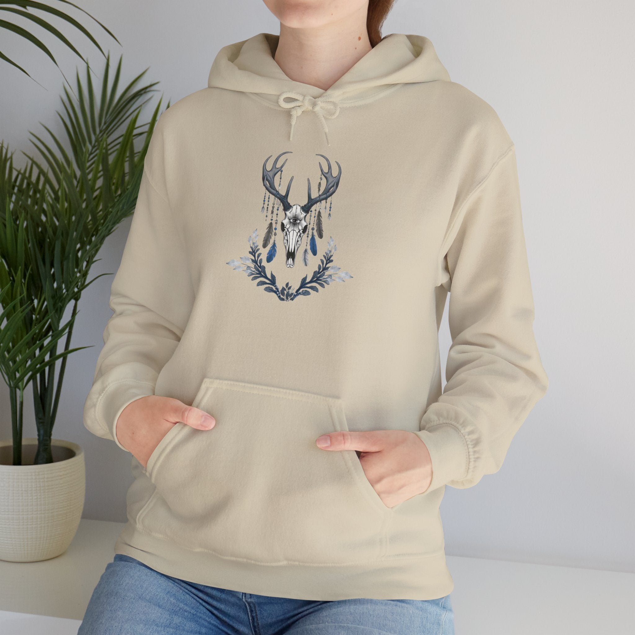 Deer Antler Floral Hoodie – Woodland Nature Graphic Sweatshirt