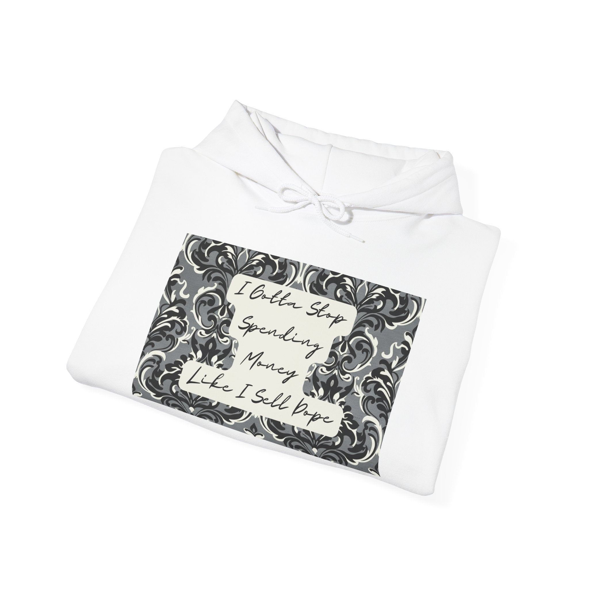 Quote Hoodie — "Gotta Stop" Baroque Print Graphic Pullover