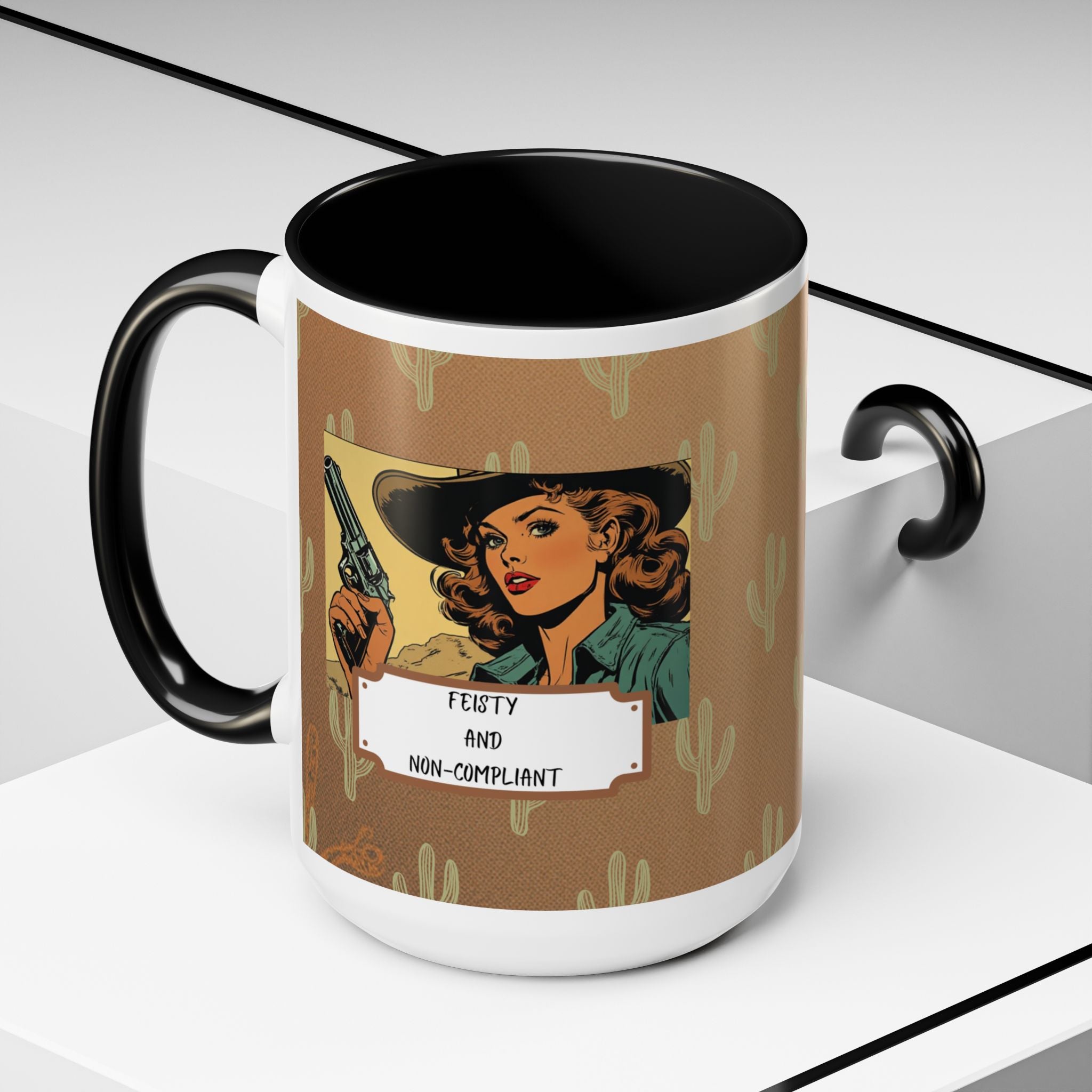 Feisty & Non-Compliant with a Southwest Flare Coffee Mug – Rustic Desert Pattern