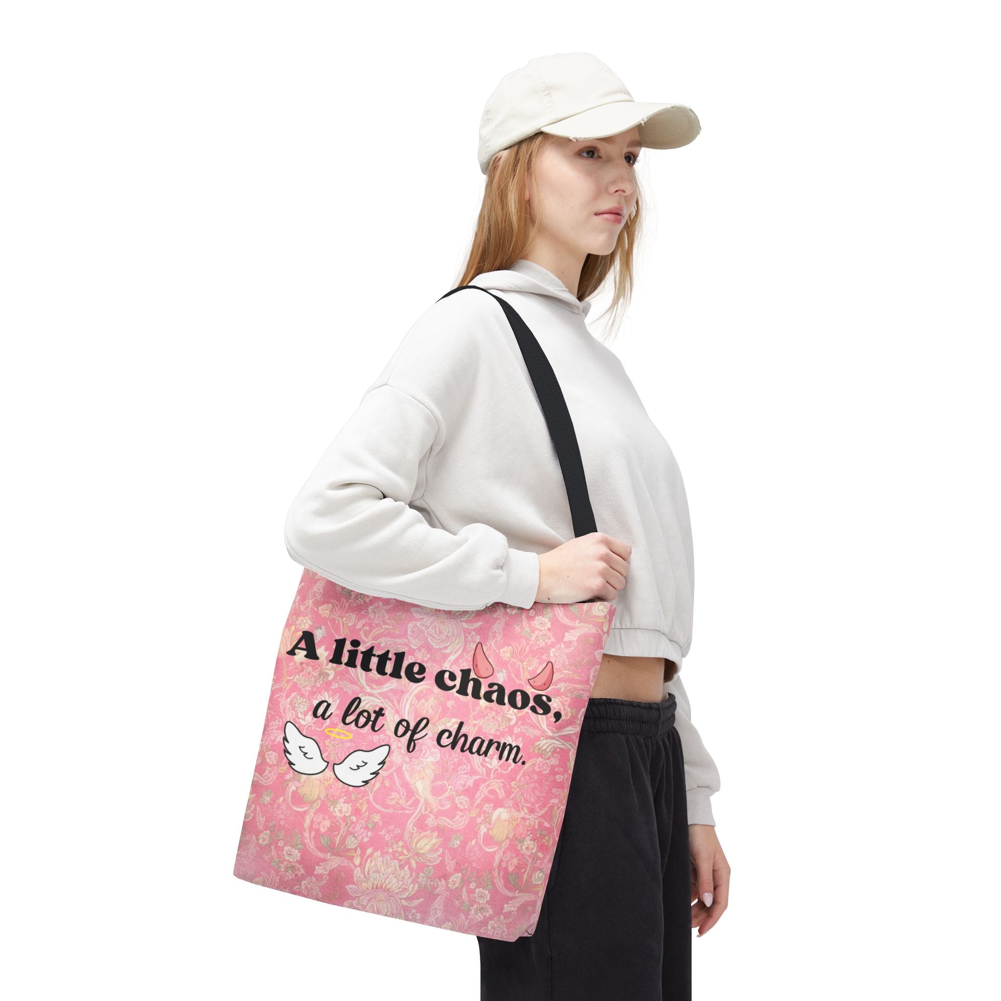 Charming Chaos Pink Tote Bag — "A Little Chaos, A Lot of Charm" All-Over-Print