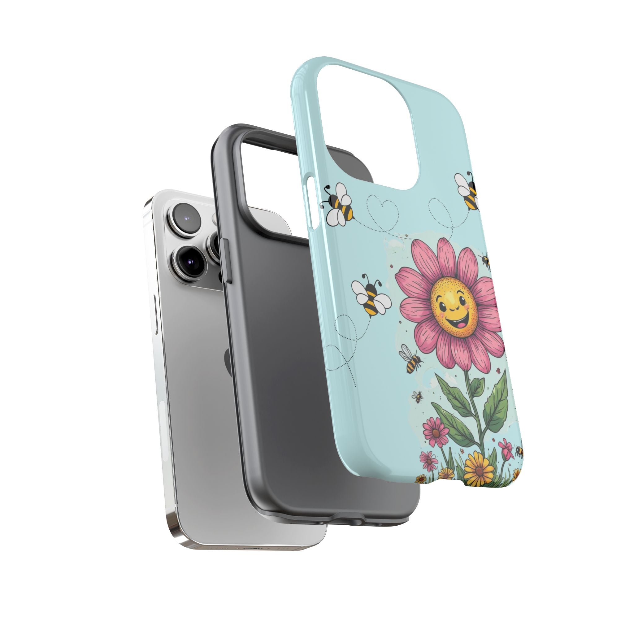 Cute Bee & Smiley Flower Phone Case — Floral Garden Protective Cover