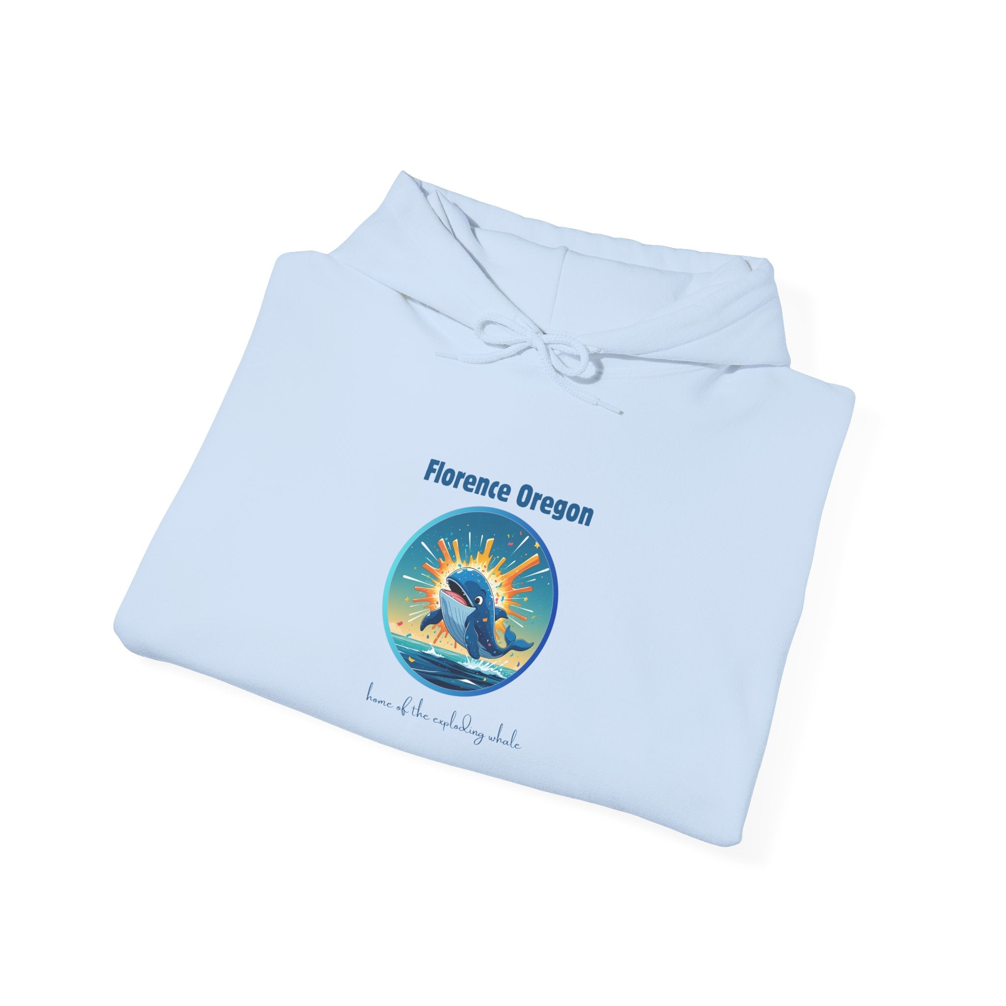 Florence Oregon Exploding Whale Hoodie — Scenic Beach Sunset Graphic Hooded Sweatshirt