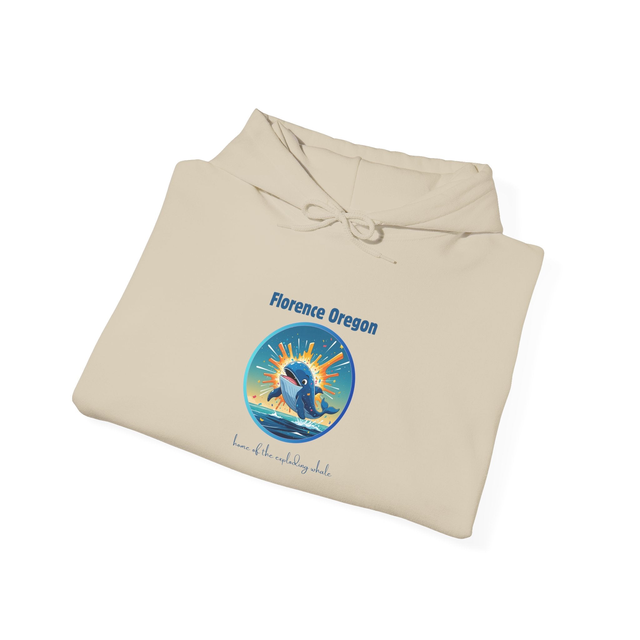 Florence Oregon Exploding Whale Hoodie — Scenic Beach Sunset Graphic Hooded Sweatshirt