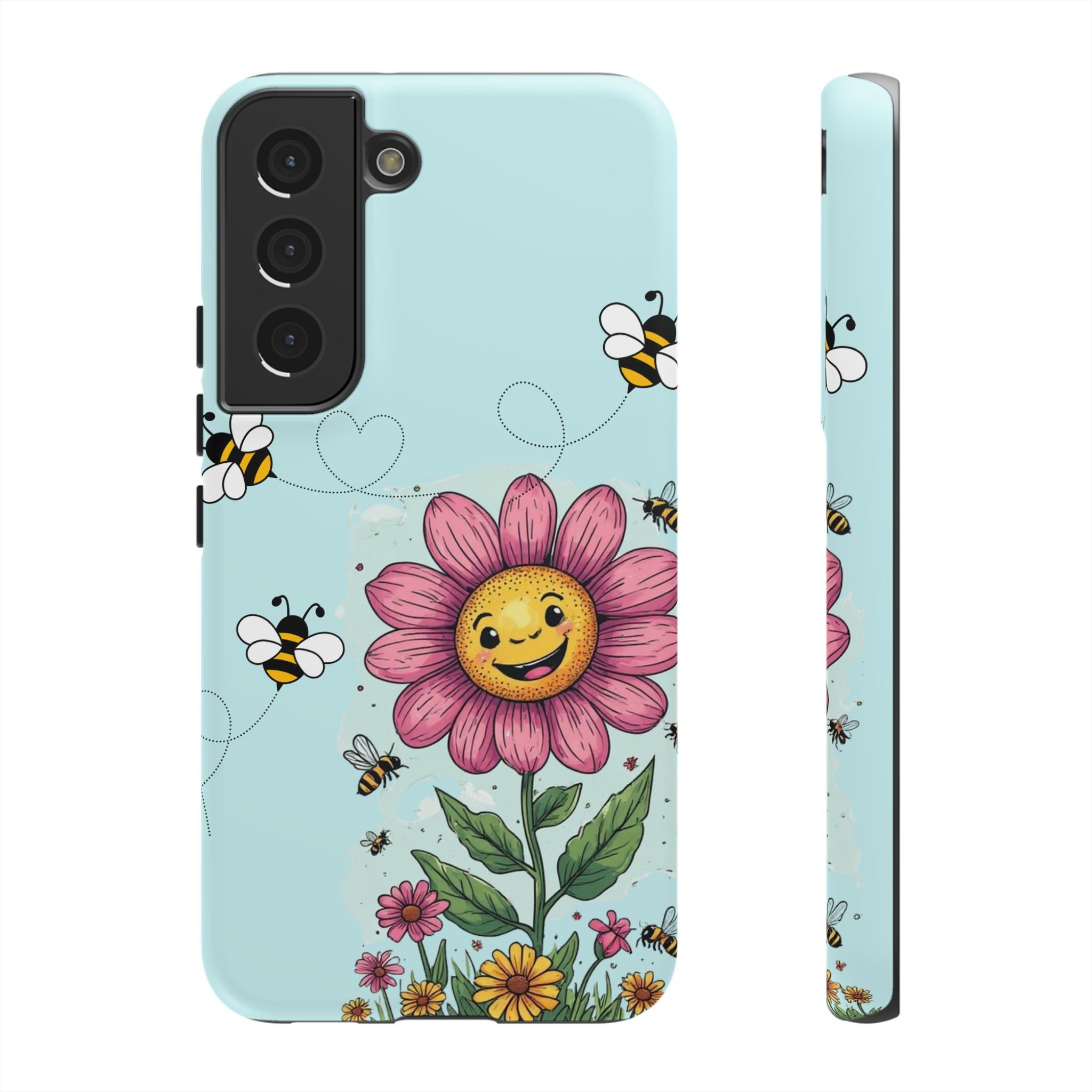 Cute Bee & Smiley Flower Phone Case — Floral Garden Protective Cover
