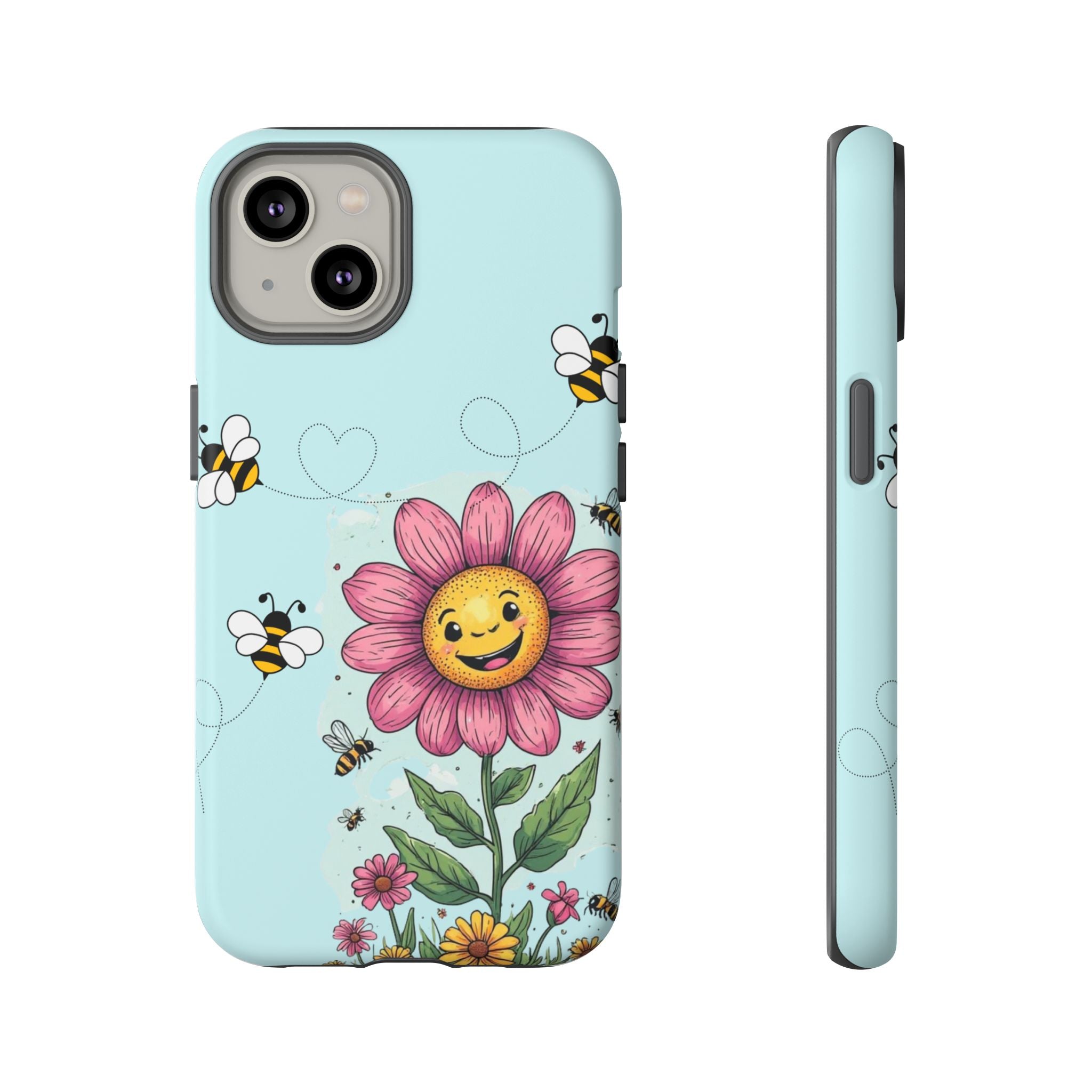Cute Bee & Smiley Flower Phone Case — Floral Garden Protective Cover