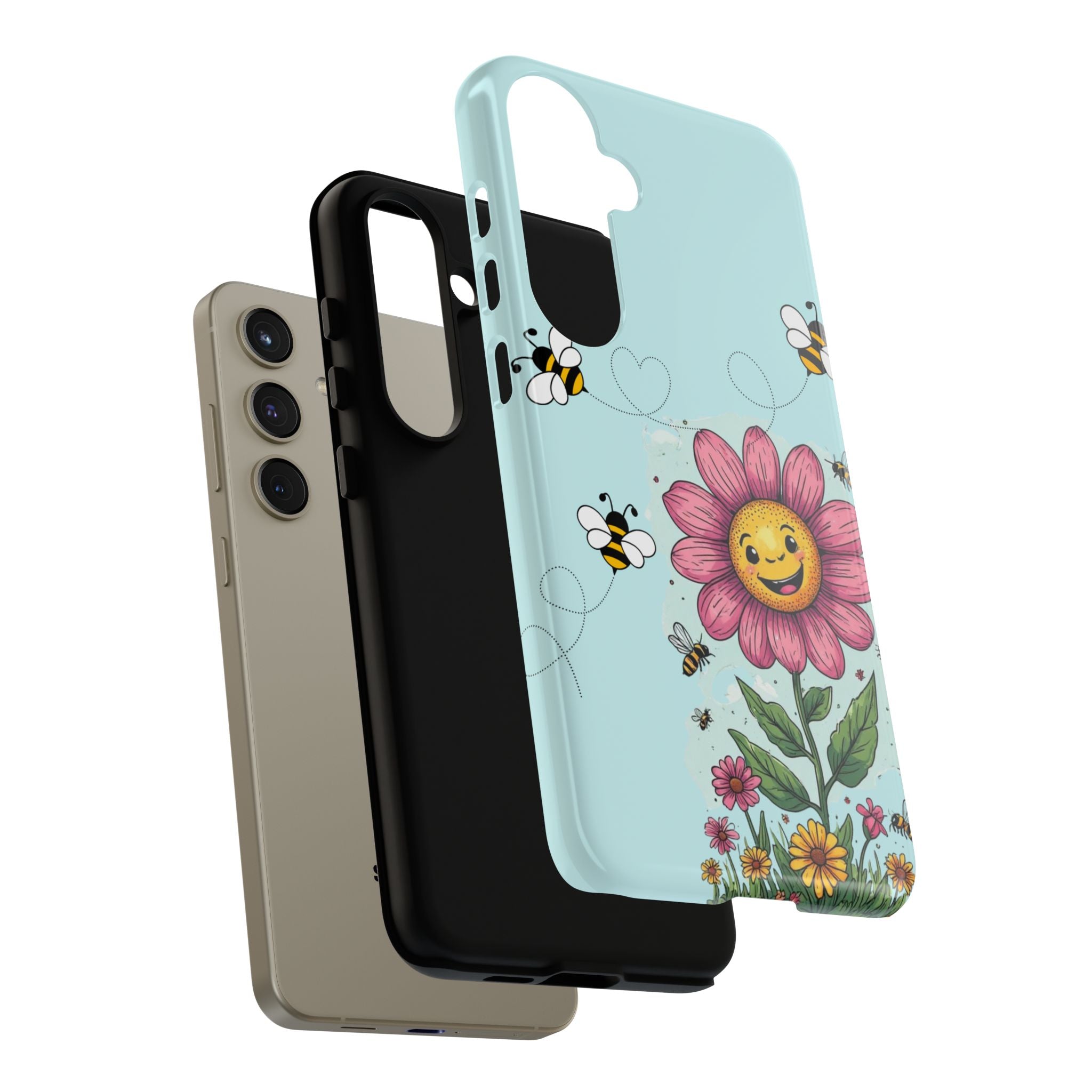 Cute Bee & Smiley Flower Phone Case — Floral Garden Protective Cover