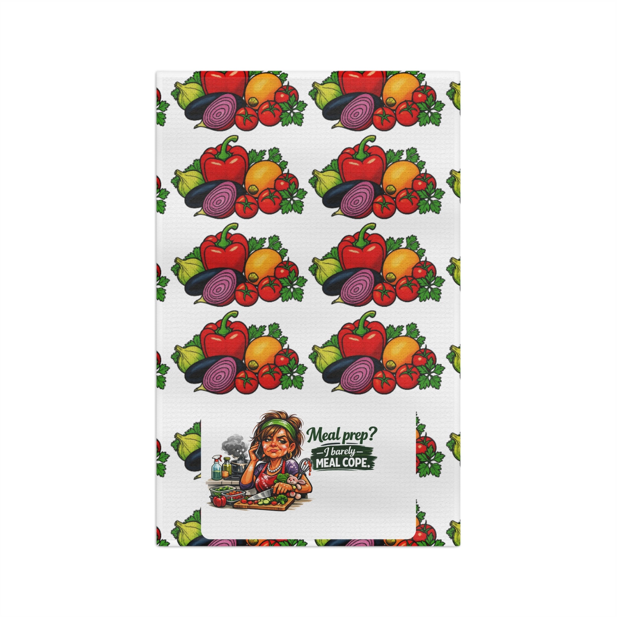 Meal Prep Vegetable Pattern Microfiber Tea Towel — "Meal Prep? I Barely Meal Cope"