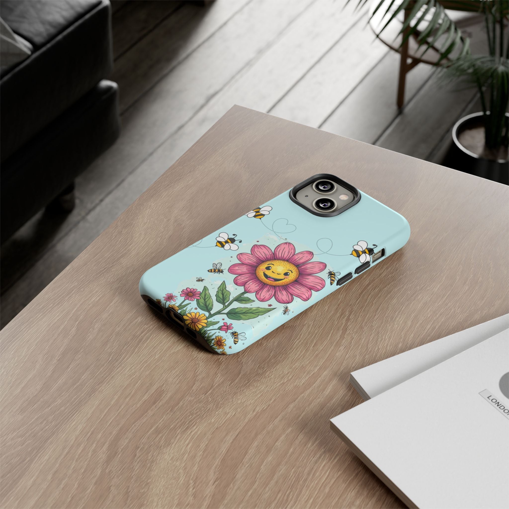Cute Bee & Smiley Flower Phone Case — Floral Garden Protective Cover