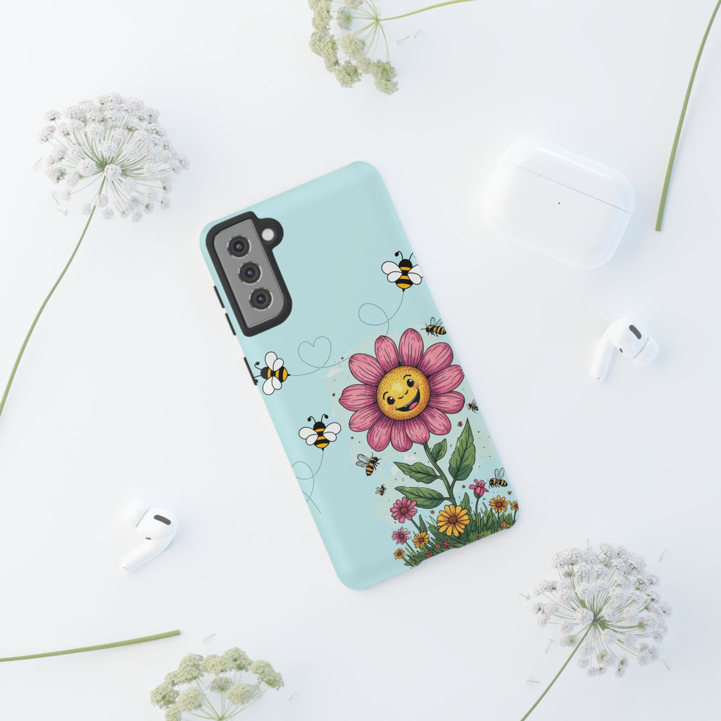 Cute Bee & Smiley Flower Phone Case — Floral Garden Protective Cover