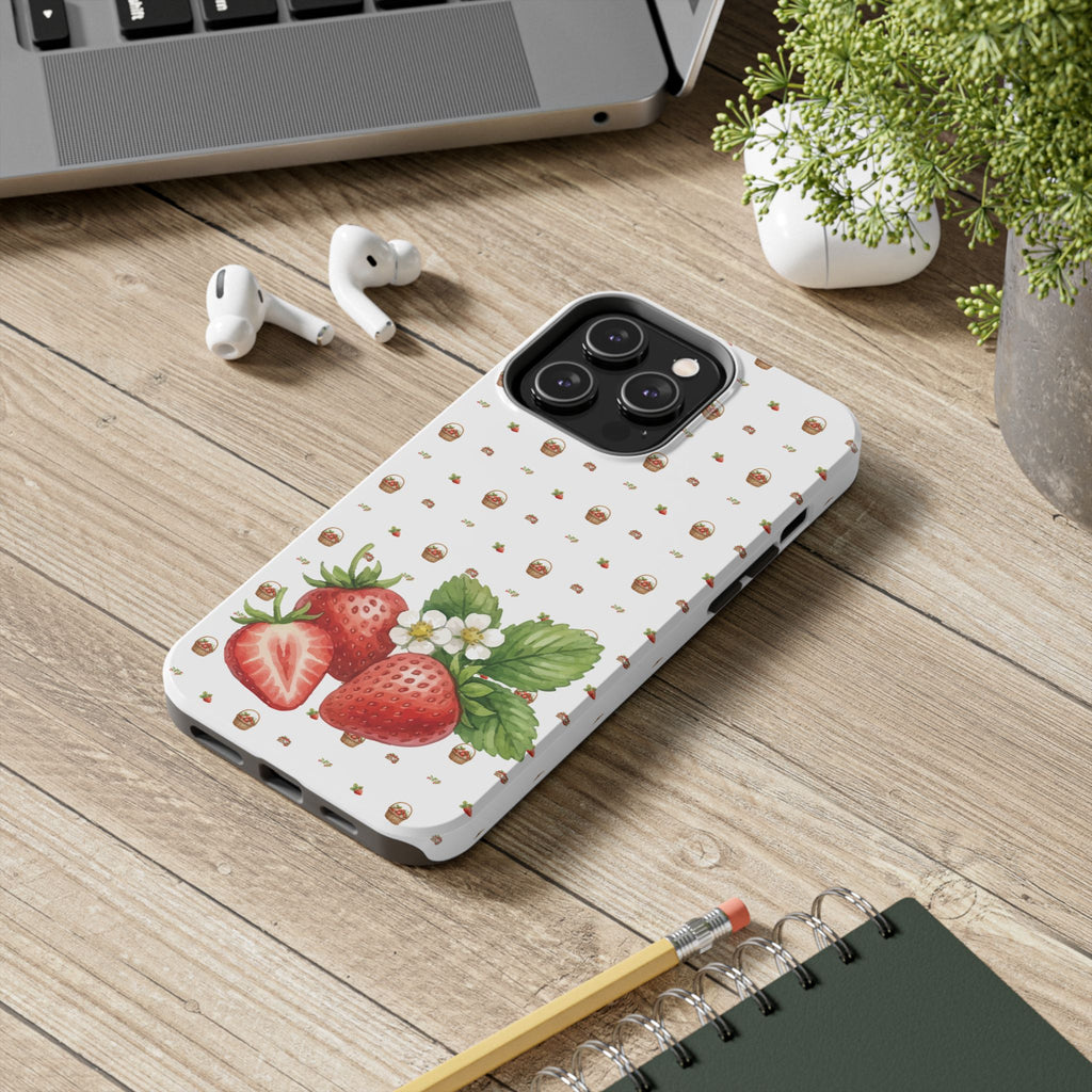 Strawberry Pattern Tough Phone Case — Vintage Botanical Fruit Design