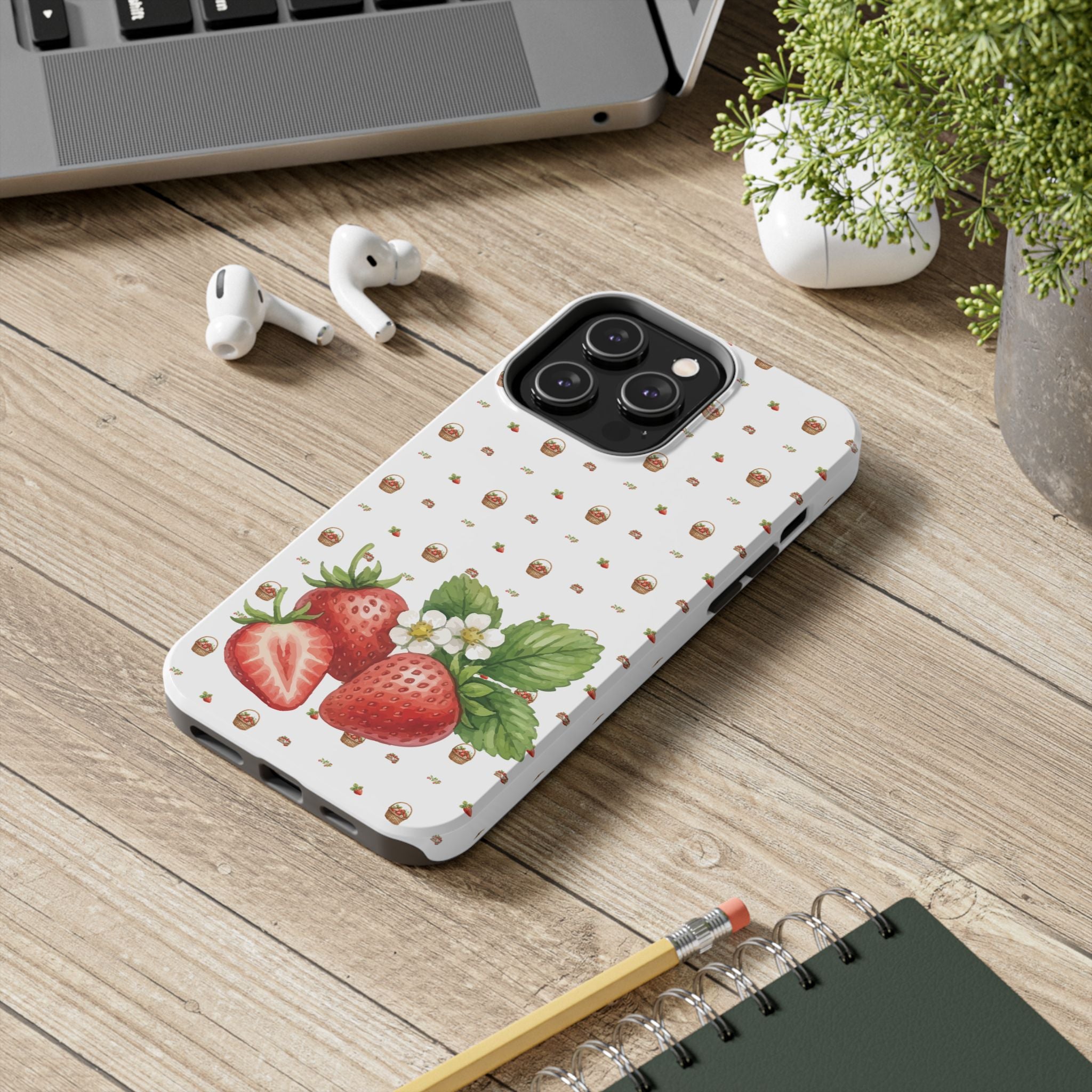 Strawberry Pattern Tough Phone Case — Vintage Botanical Fruit Design
