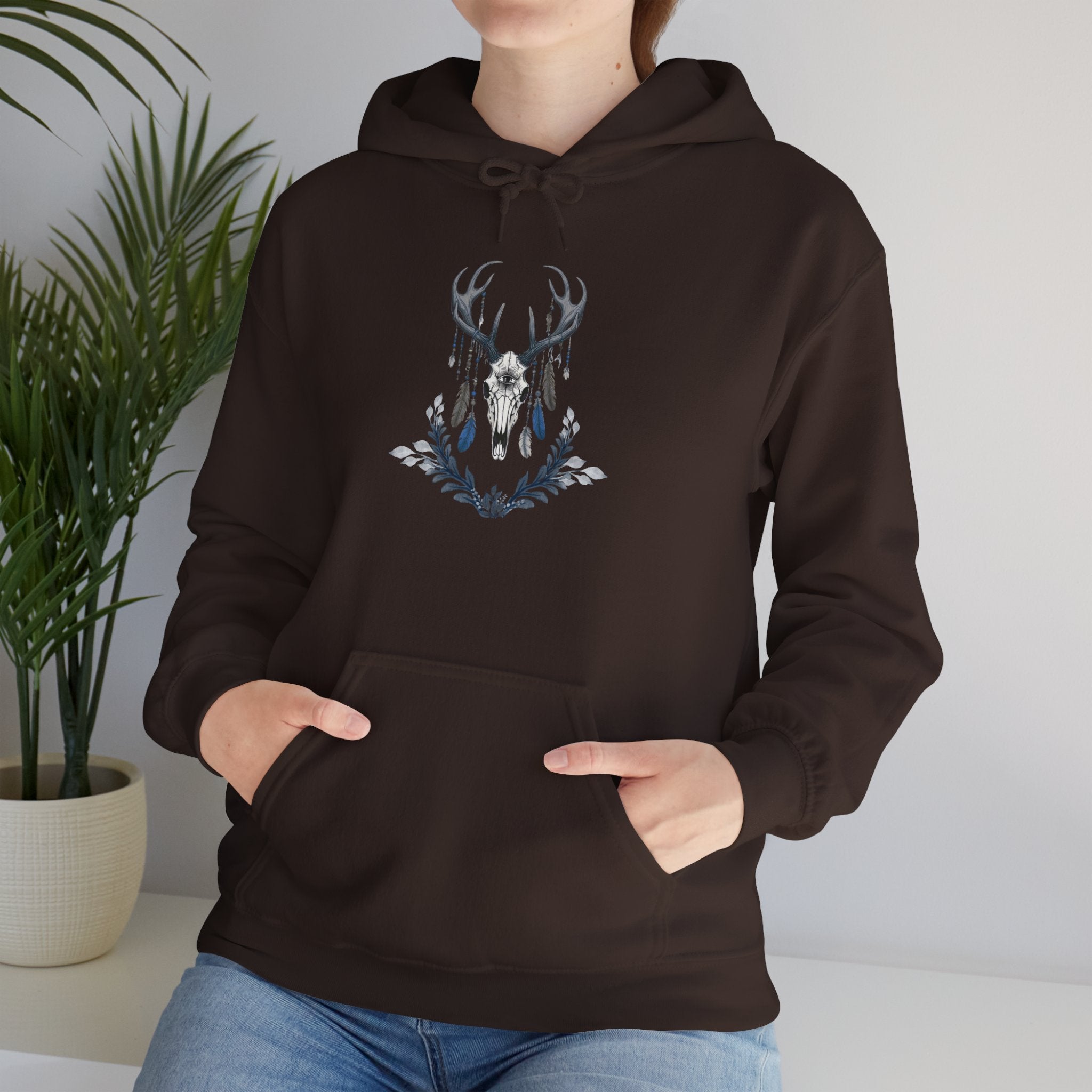 Deer Antler Floral Hoodie – Woodland Nature Graphic Sweatshirt